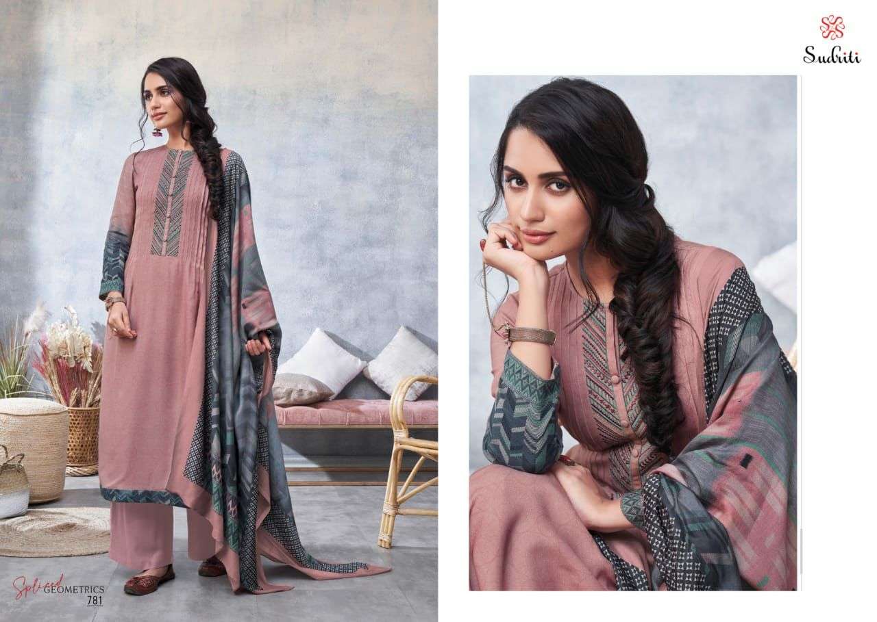 SPLICED GEOMETRICS BY SUDRITI BEAUTIFUL SUITS COLORFUL STYLISH FANCY CASUAL WEAR & ETHNIC WEAR PASHMINA DIGITAL PRINT DRESSES AT WHOLESALE PRICE