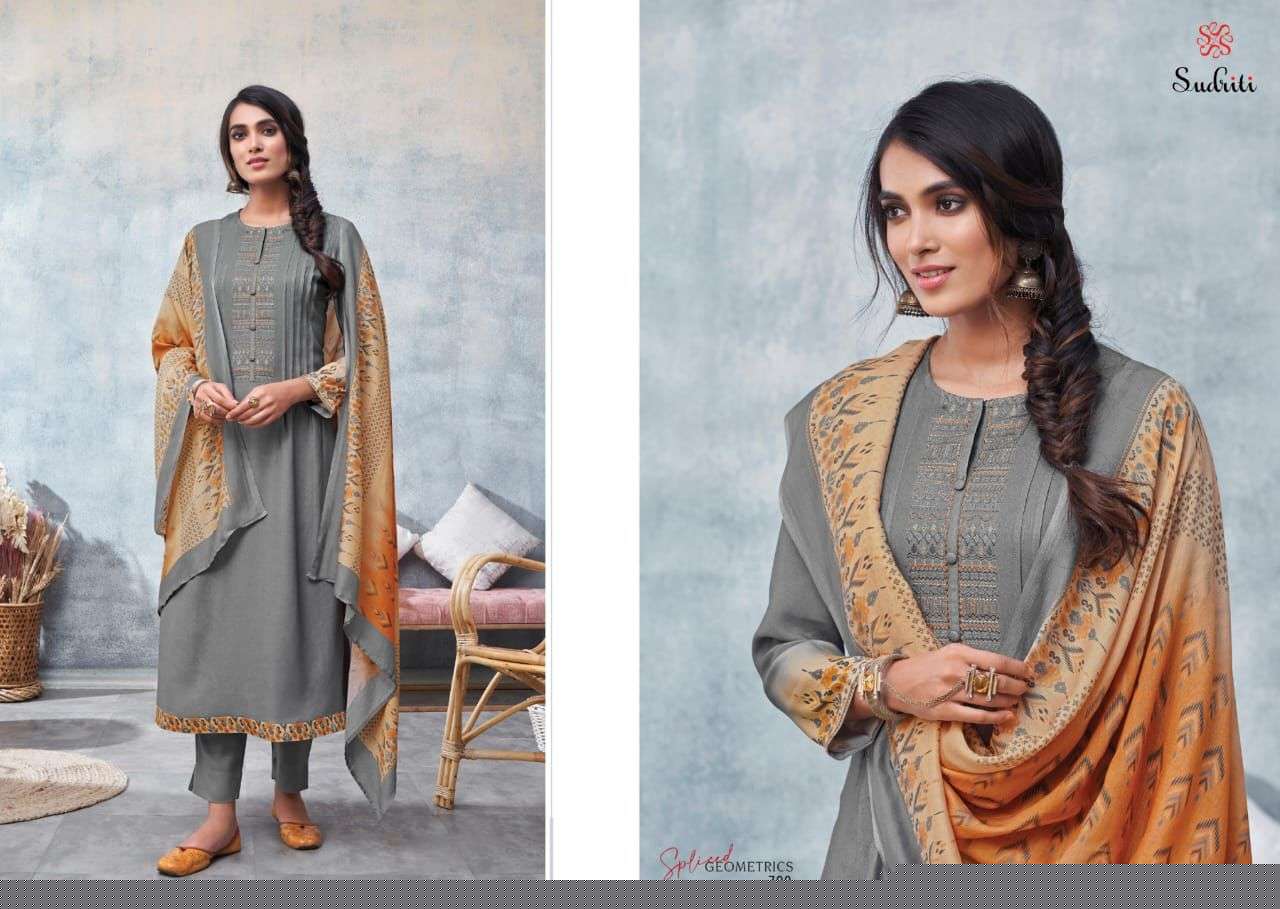 SPLICED GEOMETRICS BY SUDRITI BEAUTIFUL SUITS COLORFUL STYLISH FANCY CASUAL WEAR & ETHNIC WEAR PASHMINA DIGITAL PRINT DRESSES AT WHOLESALE PRICE