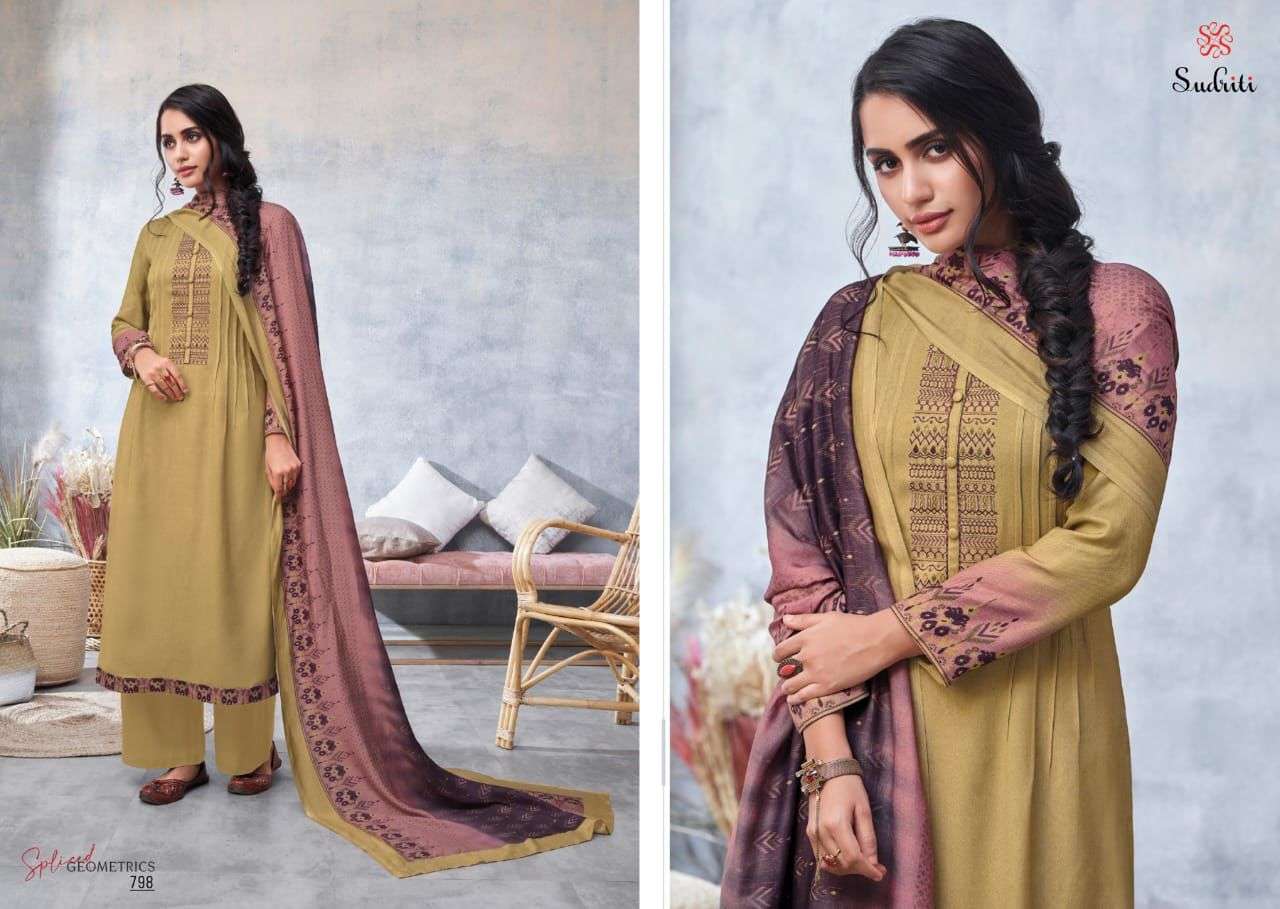 SPLICED GEOMETRICS BY SUDRITI BEAUTIFUL SUITS COLORFUL STYLISH FANCY CASUAL WEAR & ETHNIC WEAR PASHMINA DIGITAL PRINT DRESSES AT WHOLESALE PRICE