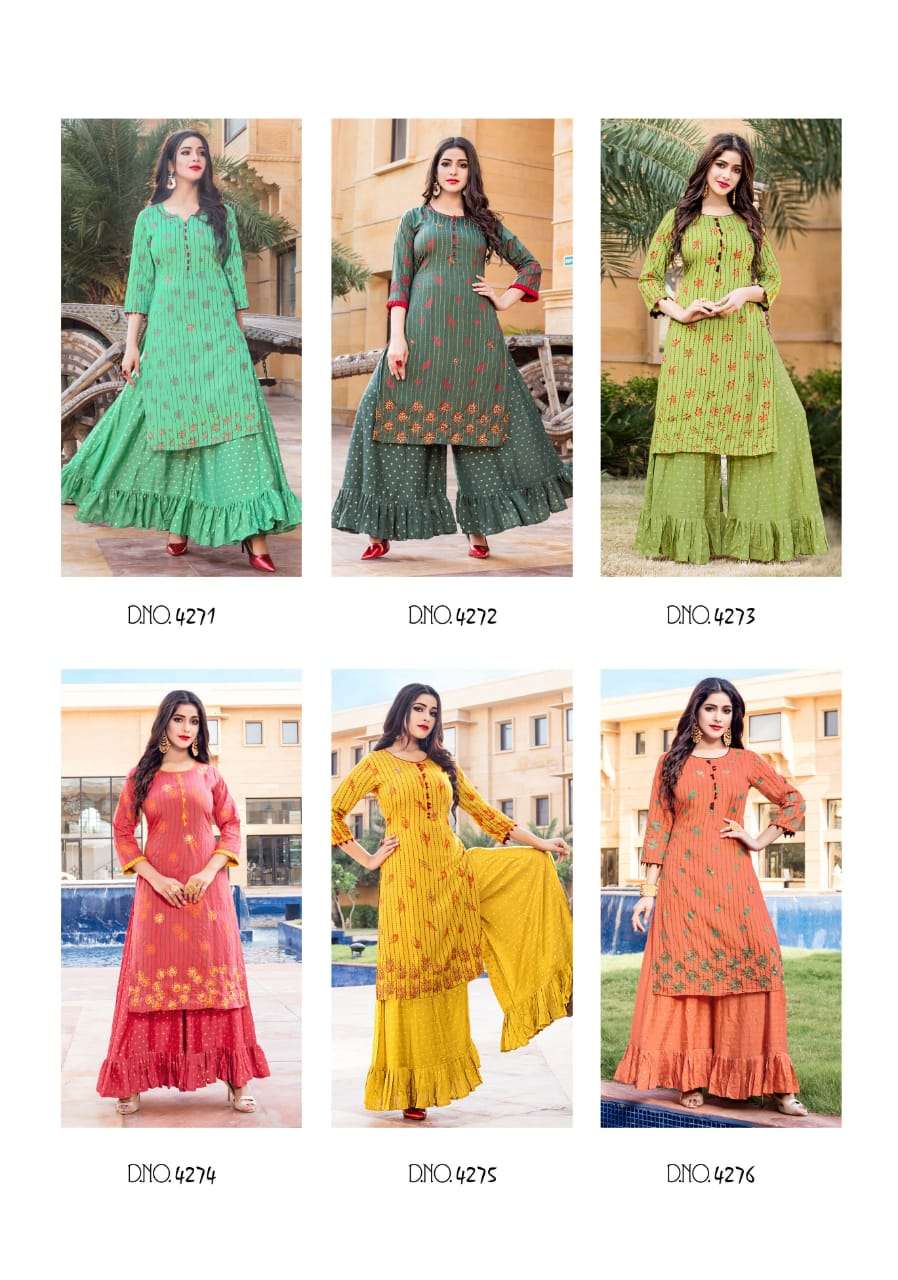 PATOLA BY YAMI FASHION 4271 TO 4276 SERIES DESIGNER STYLISH FANCY COLORFUL BEAUTIFUL PARTY WEAR & ETHNIC WEAR COLLECTION VISCOSE CHANDERI KURTIS WITH BOTTOM AT WHOLESALE PRICE