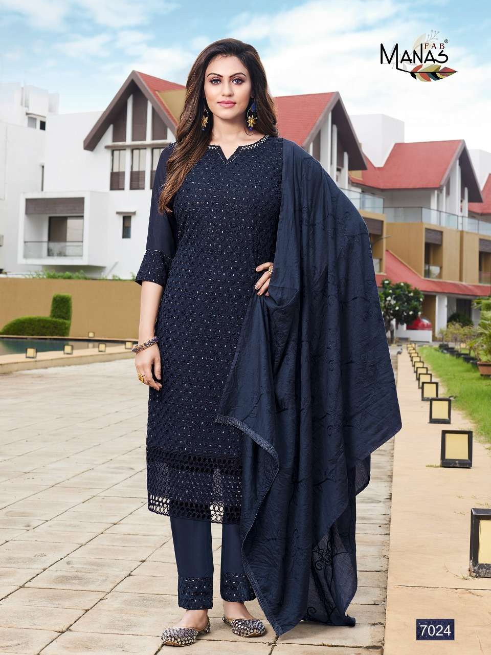 SCHIFFLI VOL-4 BY MANAS FAB 7019 TO 7024 SERIES BEAUTIFUL SUITS COLORFUL STYLISH FANCY CASUAL WEAR & ETHNIC WEAR GEORGETTE WITH SCHIFFLI WORK DRESSES AT WHOLESALE PRICE