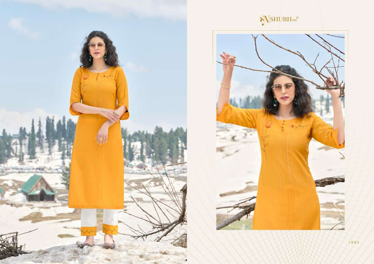ALLEN BY SHUBH NX 1001 TO 1006 SERIES DESIGNER STYLISH FANCY COLORFUL BEAUTIFUL PARTY WEAR & ETHNIC WEAR COLLECTION COTTON SLUB KURTIS WITH BOTTOM AT WHOLESALE PRICE