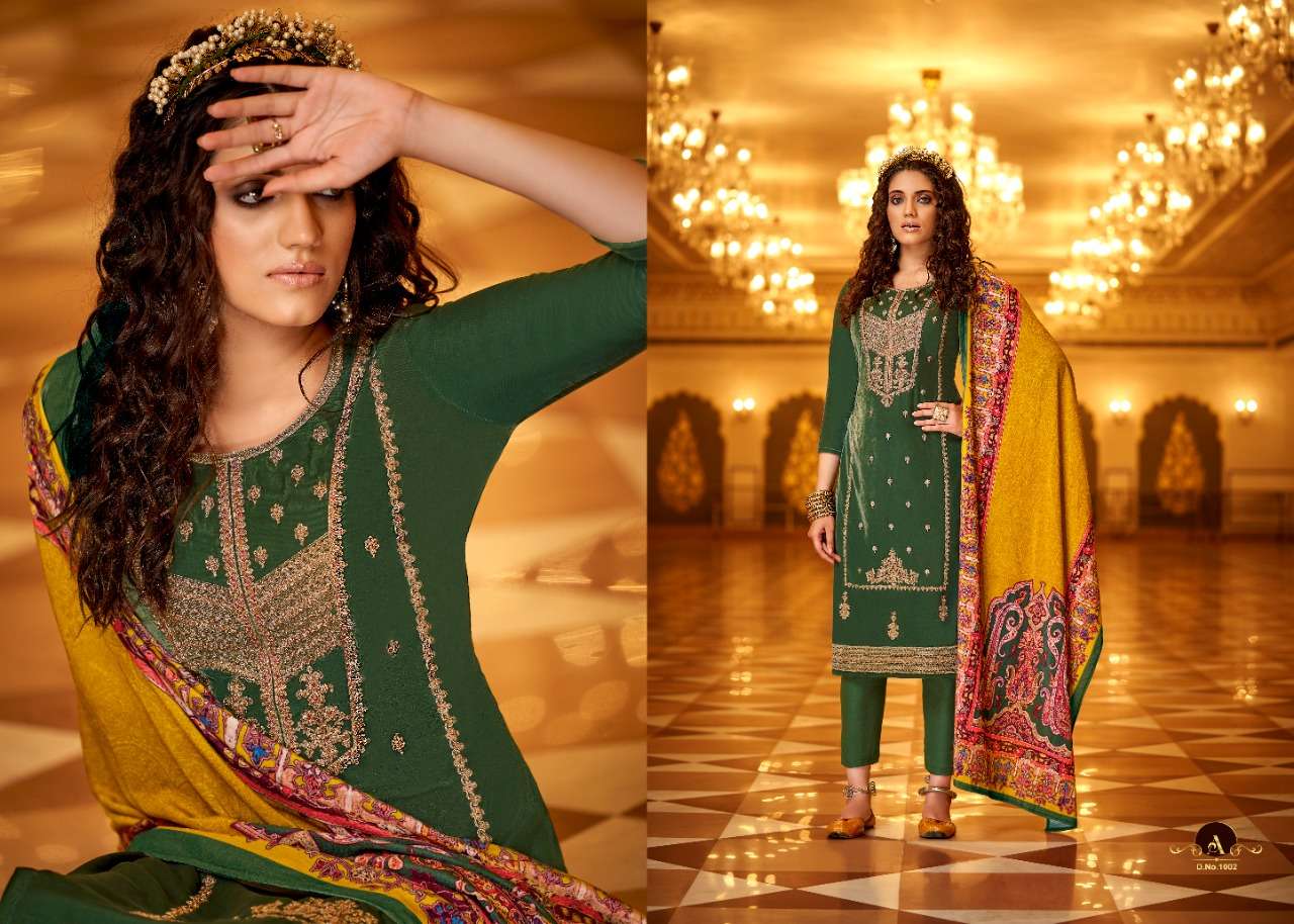 NAWABI BY ZSM 1001 TO 1006 SERIES BEAUTIFUL SUITS COLORFUL STYLISH FANCY CASUAL WEAR & ETHNIC WEAR PURE VELVET EMBROIDERED DRESSES AT WHOLESALE PRICE
