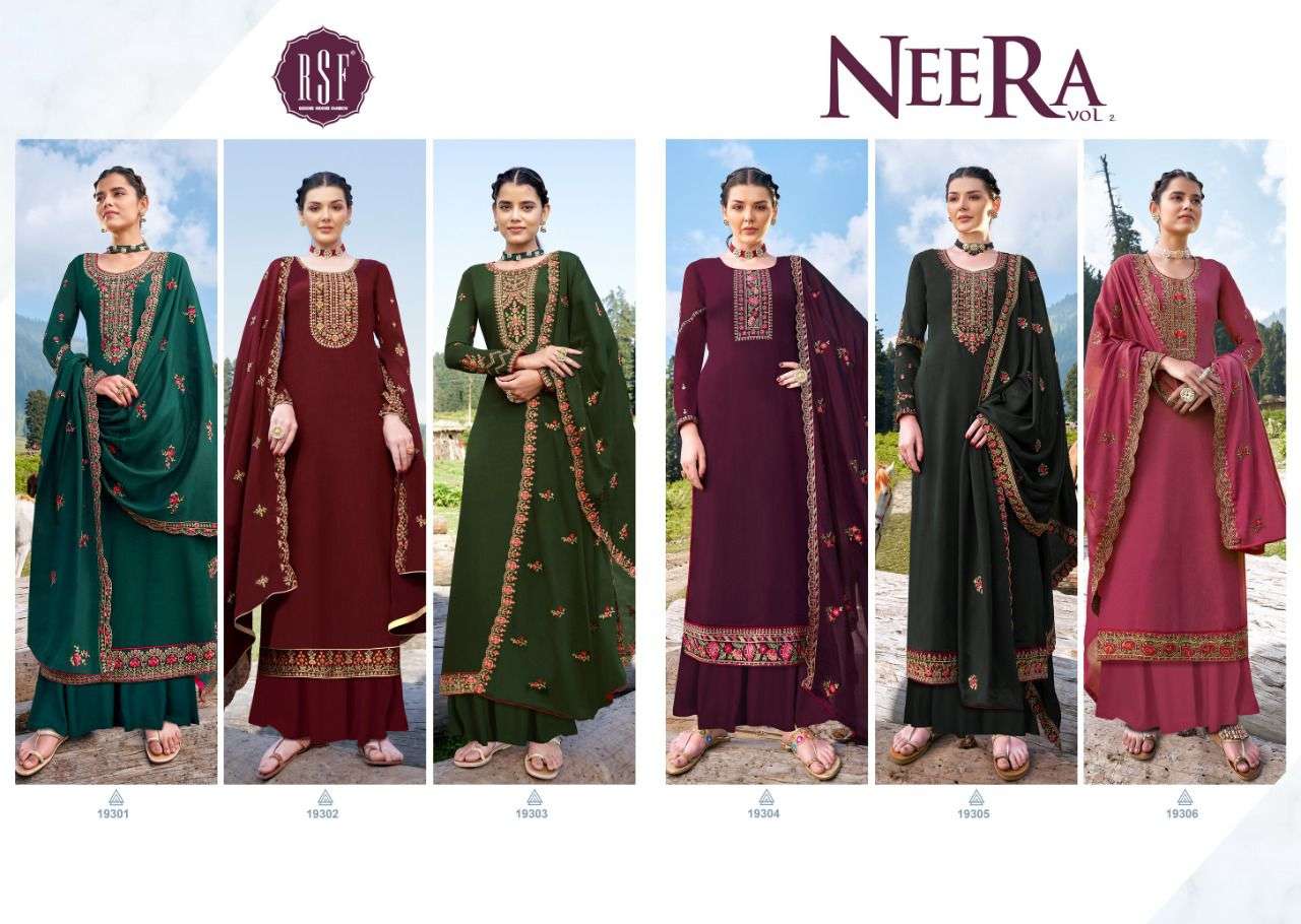 NEERA VOL-2 BY RIDDHI SIDDHI FASHION 19301 TO 19306 SERIES BEAUTIFUL SHARARA SUITS COLORFUL STYLISH FANCY CASUAL WEAR & ETHNIC WEAR PURE CHINNON SILK WITH EMBROIDERY DRESSES AT WHOLESALE PRICE