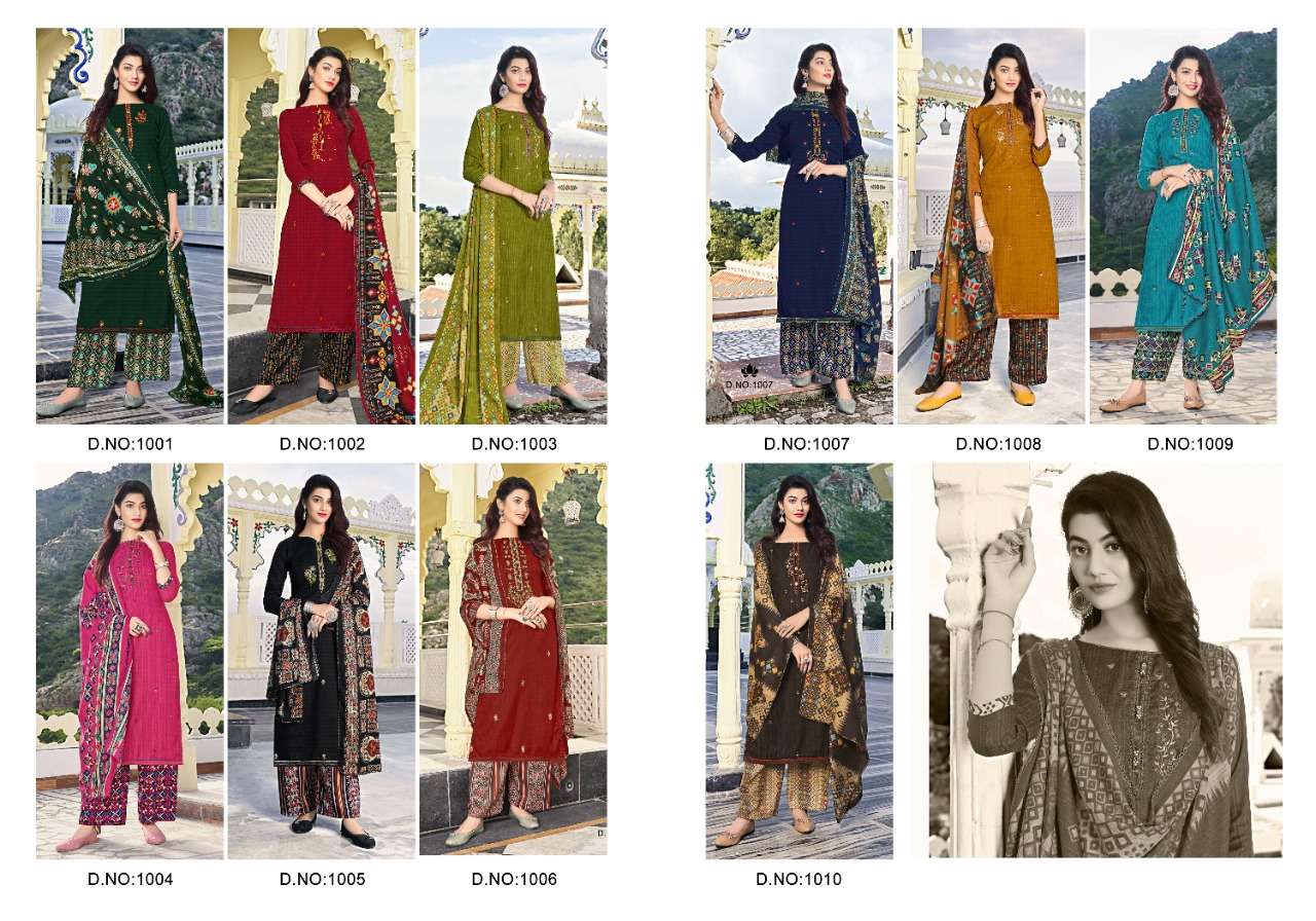 NASHEEN BY VIJAYA FASHION 1001 TO 1010 SERIES BEAUTIFUL STYLISH SUITS FANCY COLORFUL CASUAL WEAR & ETHNIC WEAR & READY TO WEAR PASHMINA DOBBY EMBROIDERED DRESSES AT WHOLESALE PRICE