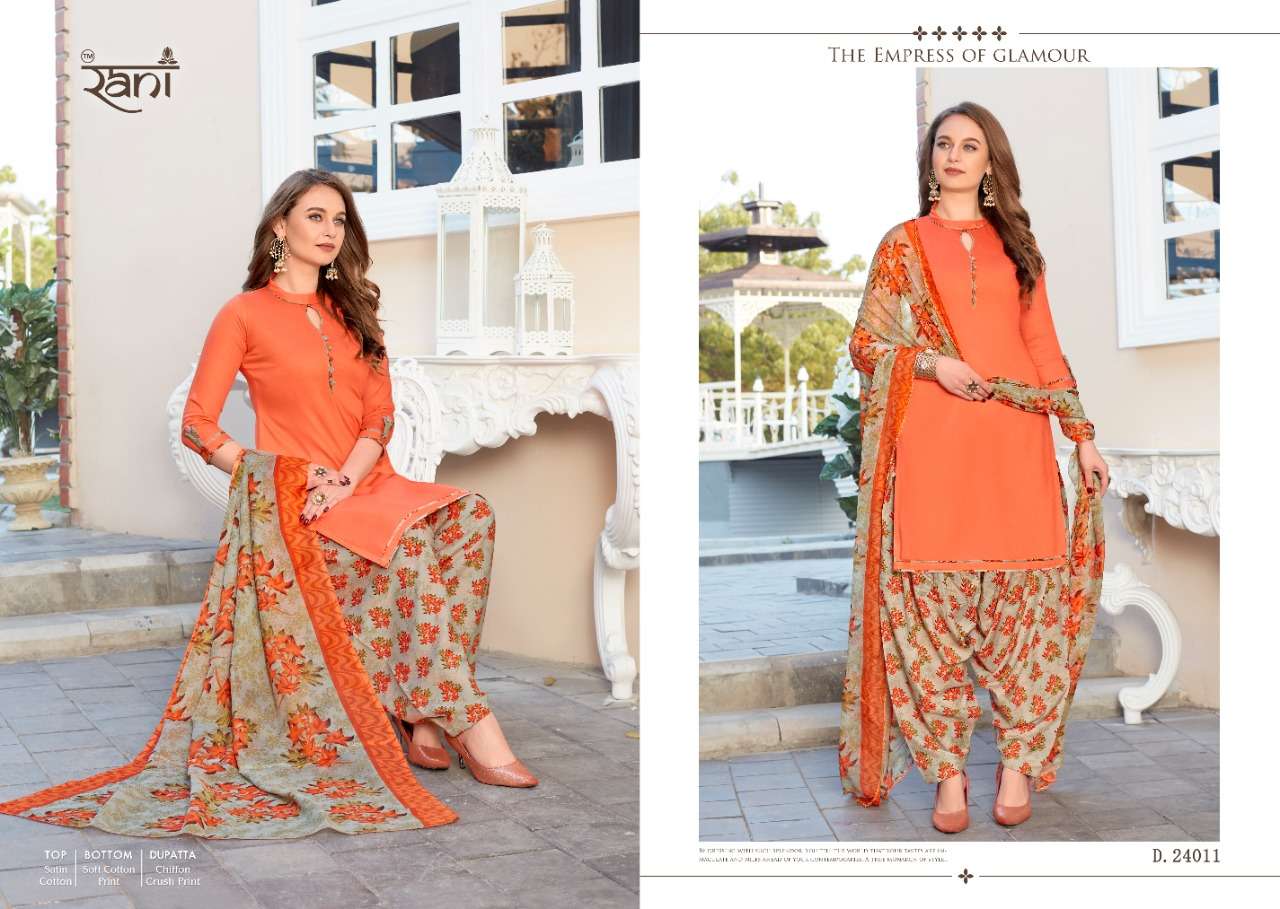 SUNDAY PATIYALA VOL-24 BY RANI 24001 TO 24013 SERIES BEAUTIFUL STYLISH SHARARA SUITS FANCY COLORFUL CASUAL WEAR & ETHNIC WEAR & READY TO WEAR SATIN COTTON PRINTED DRESSES AT WHOLESALE PRICE