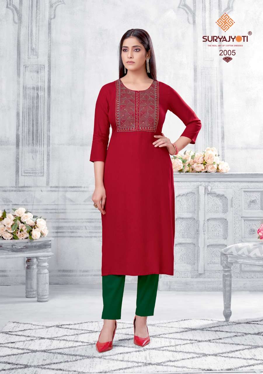 NIRJA ADVANCE VOL-2 BY SURYAJYOTI 2001 TO 2008 SERIES DESIGNER STYLISH FANCY COLORFUL BEAUTIFUL PARTY WEAR & ETHNIC WEAR COLLECTION RAYON EMBROIDERY KURTIS AT WHOLESALE PRICE