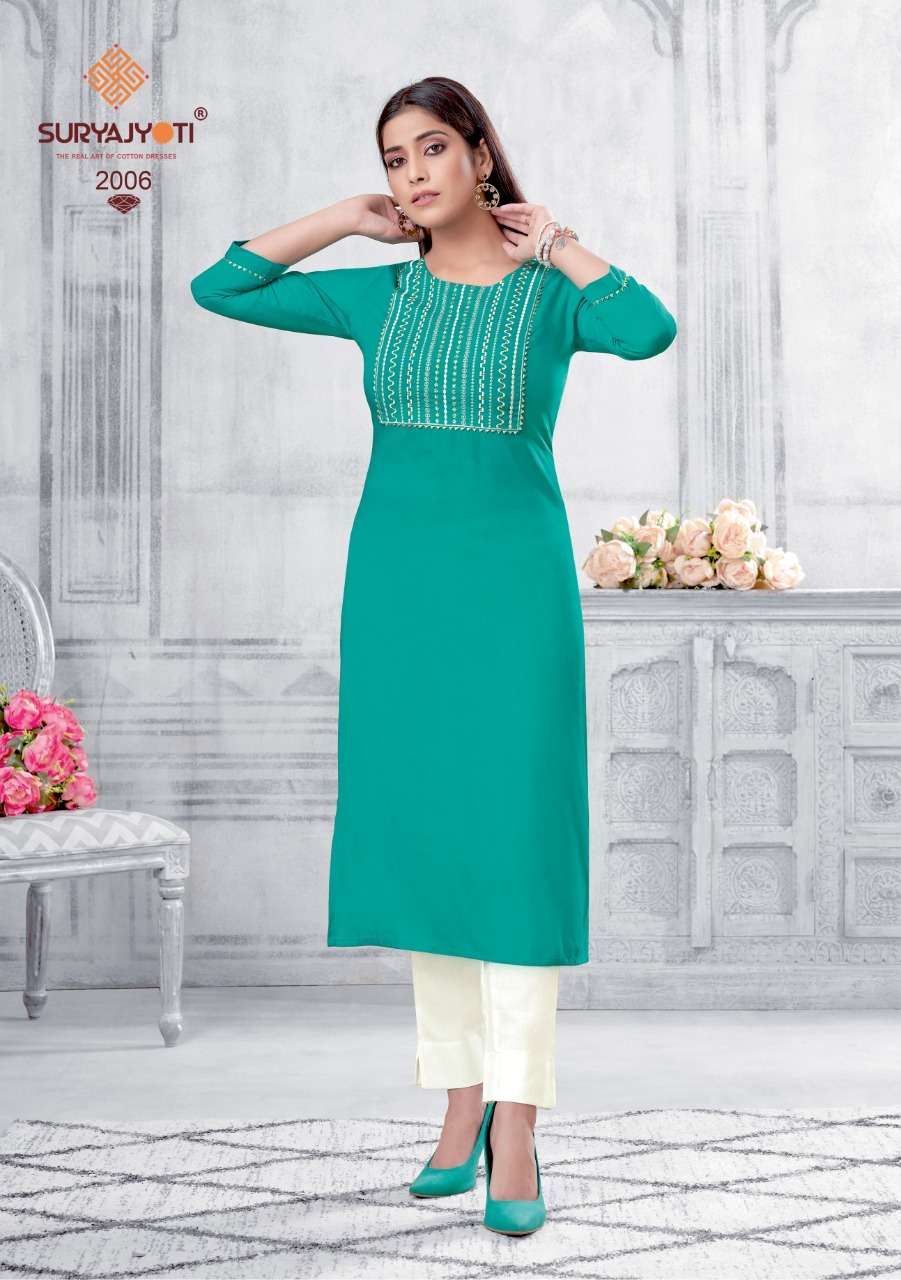 NIRJA ADVANCE VOL-2 BY SURYAJYOTI 2001 TO 2008 SERIES DESIGNER STYLISH FANCY COLORFUL BEAUTIFUL PARTY WEAR & ETHNIC WEAR COLLECTION RAYON EMBROIDERY KURTIS AT WHOLESALE PRICE
