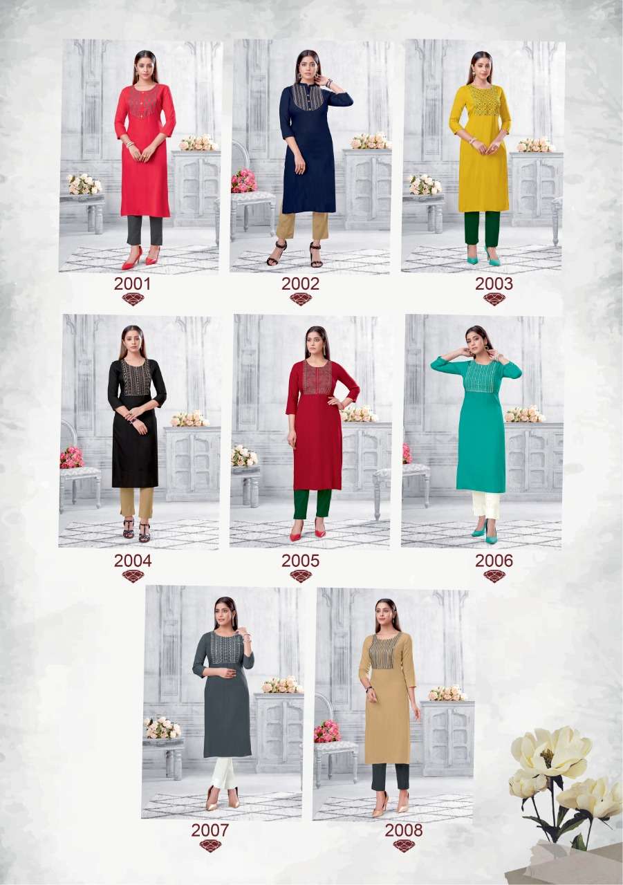 NIRJA ADVANCE VOL-2 BY SURYAJYOTI 2001 TO 2008 SERIES DESIGNER STYLISH FANCY COLORFUL BEAUTIFUL PARTY WEAR & ETHNIC WEAR COLLECTION RAYON EMBROIDERY KURTIS AT WHOLESALE PRICE