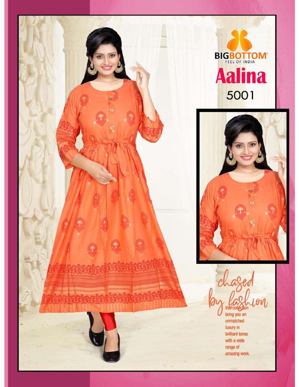 AALINA BY BIG BOTTOM 5001 TO 5006 SERIES BEAUTIFUL STYLISH FANCY COLORFUL CASUAL WEAR & ETHNIC WEAR HEAVY RAYON FOIL PRINT GOWNS AT WHOLESALE PRICE