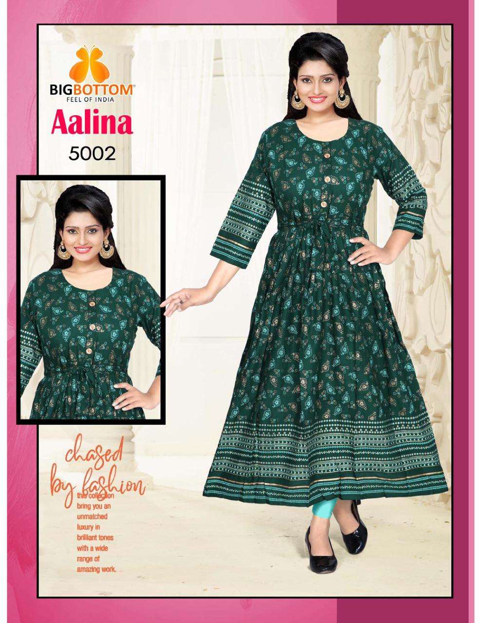 AALINA BY BIG BOTTOM 5001 TO 5006 SERIES BEAUTIFUL STYLISH FANCY COLORFUL CASUAL WEAR & ETHNIC WEAR HEAVY RAYON FOIL PRINT GOWNS AT WHOLESALE PRICE