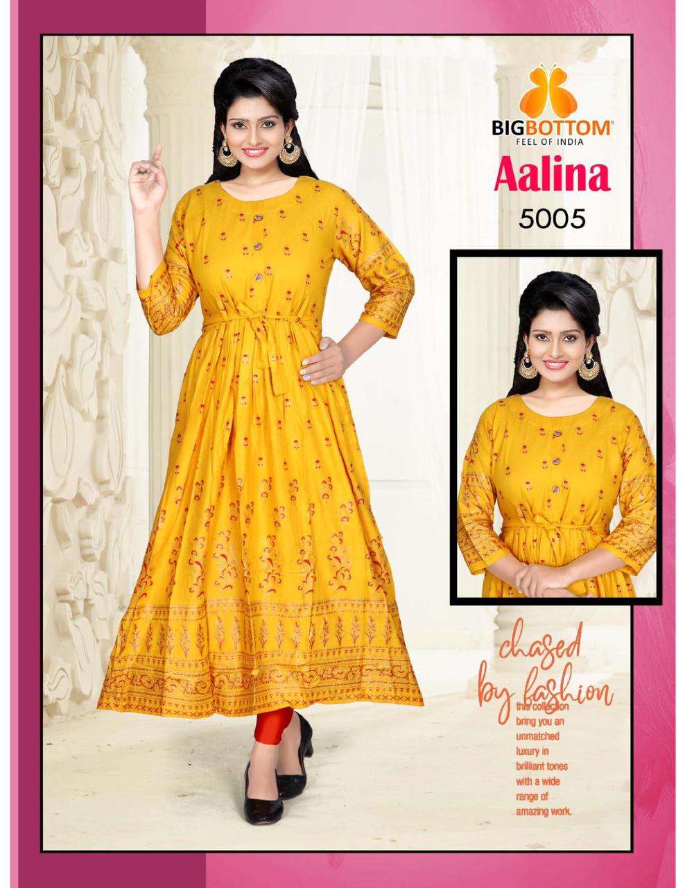 AALINA BY BIG BOTTOM 5001 TO 5006 SERIES BEAUTIFUL STYLISH FANCY COLORFUL CASUAL WEAR & ETHNIC WEAR HEAVY RAYON FOIL PRINT GOWNS AT WHOLESALE PRICE