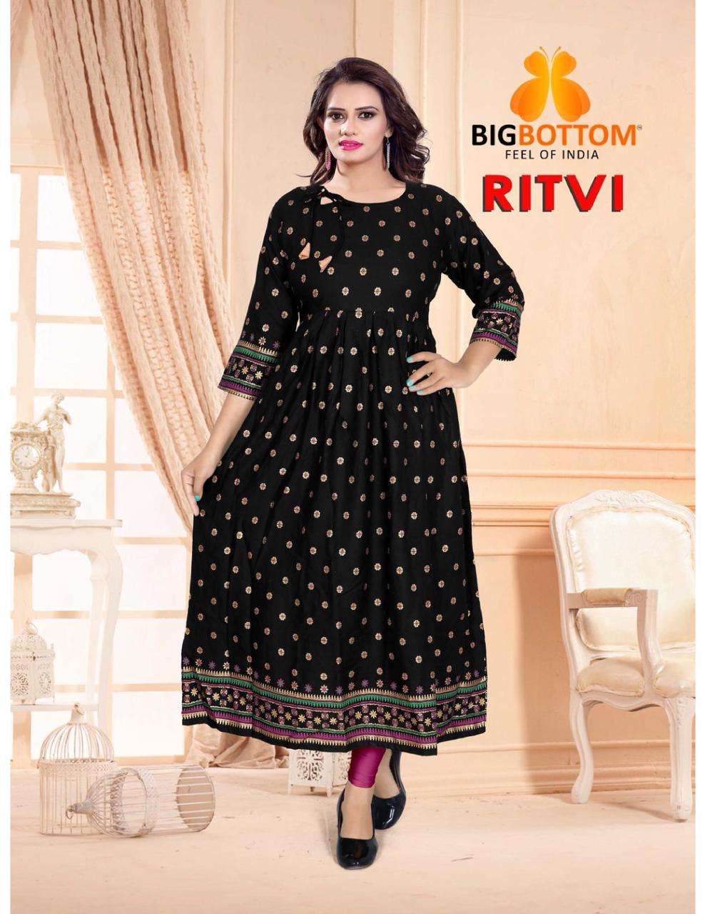 RITVI BY BIG BOTTOM 1 TO 3 SERIES BEAUTIFUL STYLISH FANCY COLORFUL CASUAL WEAR & ETHNIC WEAR RAYON FOIL PRINT GOWNS AT WHOLESALE PRICE