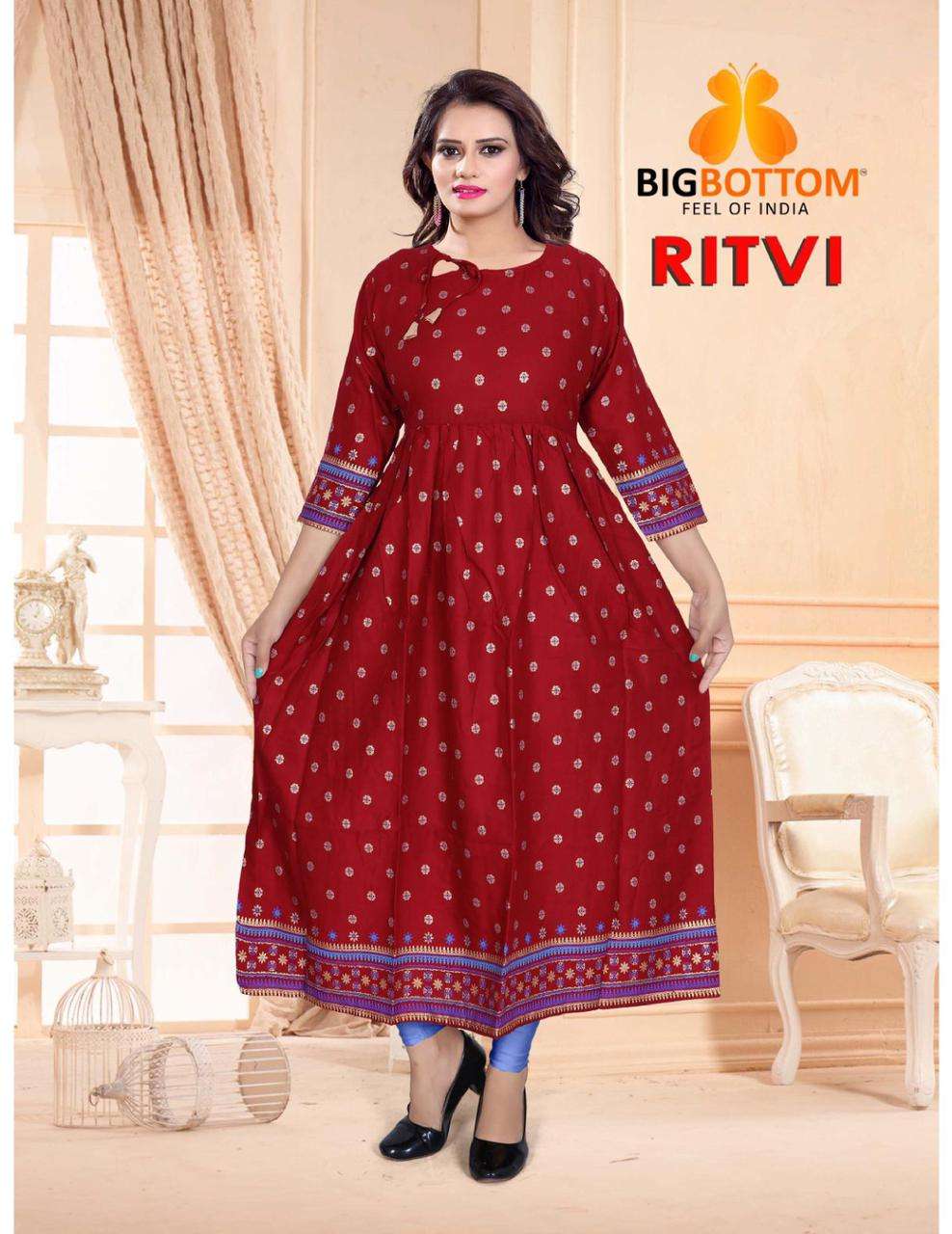 RITVI BY BIG BOTTOM 1 TO 3 SERIES BEAUTIFUL STYLISH FANCY COLORFUL CASUAL WEAR & ETHNIC WEAR RAYON FOIL PRINT GOWNS AT WHOLESALE PRICE