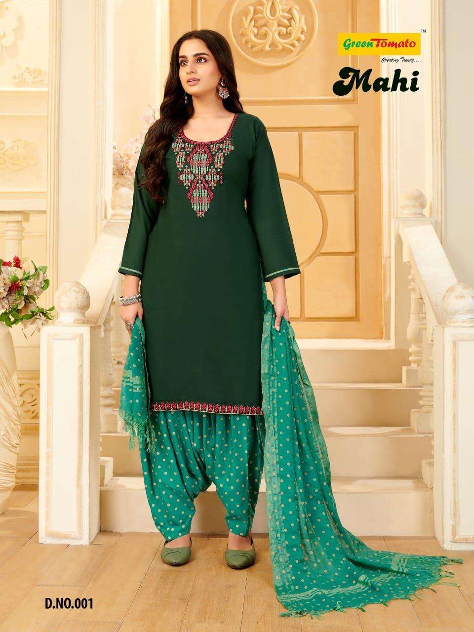 MAHI BY GREEN TOMATO 01 TO 08 SERIES BEAUTIFUL PATIYALA SUITS COLORFUL STYLISH FANCY CASUAL WEAR & ETHNIC WEAR HEAVY RAYON DRESSES AT WHOLESALE PRICE
