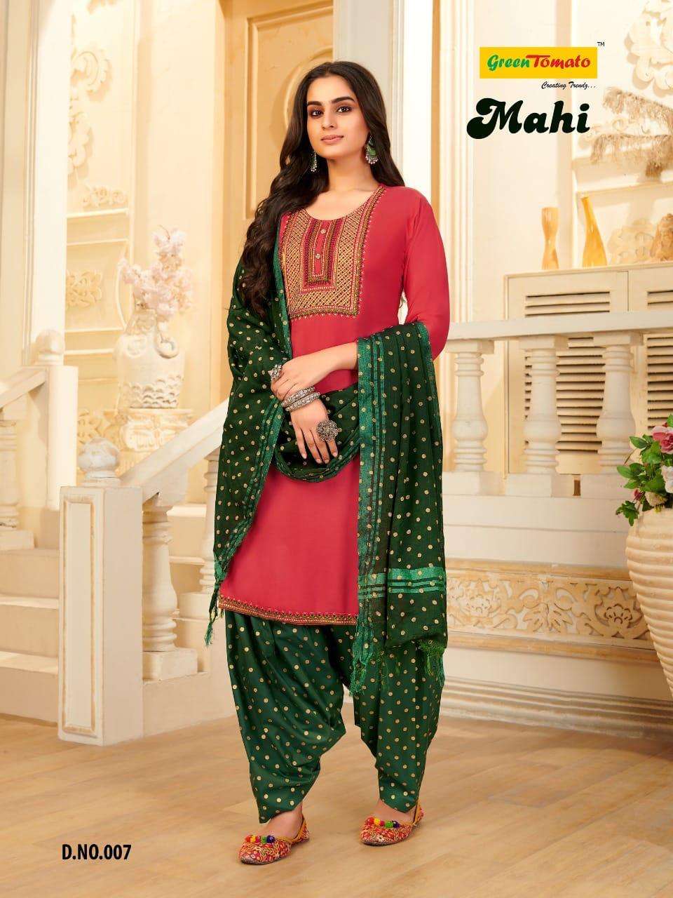 MAHI BY GREEN TOMATO 01 TO 08 SERIES BEAUTIFUL PATIYALA SUITS COLORFUL STYLISH FANCY CASUAL WEAR & ETHNIC WEAR HEAVY RAYON DRESSES AT WHOLESALE PRICE