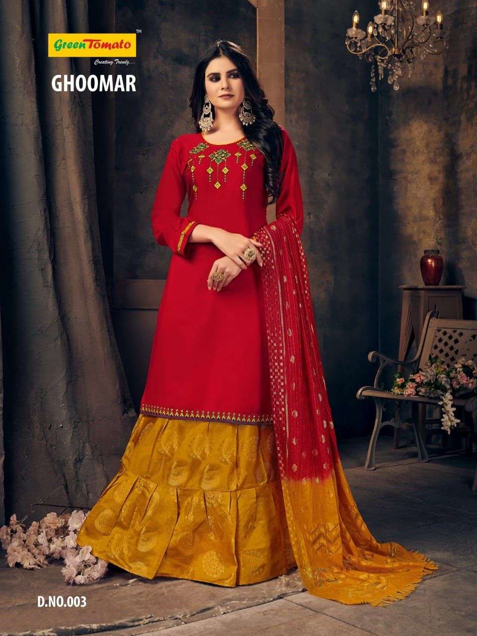 GHOOMAR BY GREEN TOMATO 001 TO 008 SERIES BEAUTIFUL SUITS COLORFUL STYLISH FANCY CASUAL WEAR & ETHNIC WEAR FANCY DRESSES AT WHOLESALE PRICE