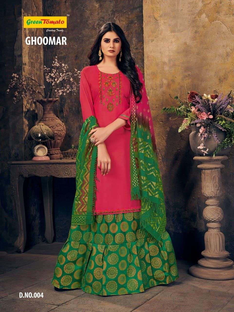 GHOOMAR BY GREEN TOMATO 001 TO 008 SERIES BEAUTIFUL SUITS COLORFUL STYLISH FANCY CASUAL WEAR & ETHNIC WEAR FANCY DRESSES AT WHOLESALE PRICE