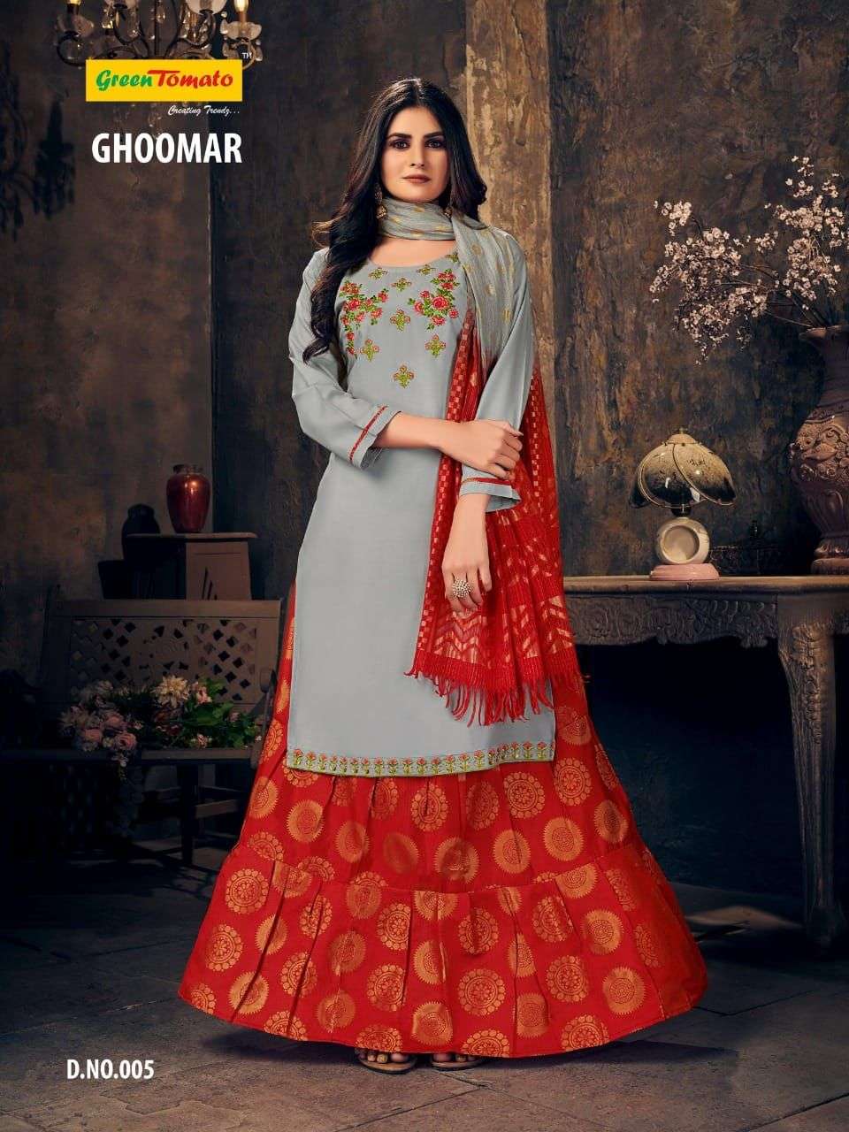 GHOOMAR BY GREEN TOMATO 001 TO 008 SERIES BEAUTIFUL SUITS COLORFUL STYLISH FANCY CASUAL WEAR & ETHNIC WEAR FANCY DRESSES AT WHOLESALE PRICE