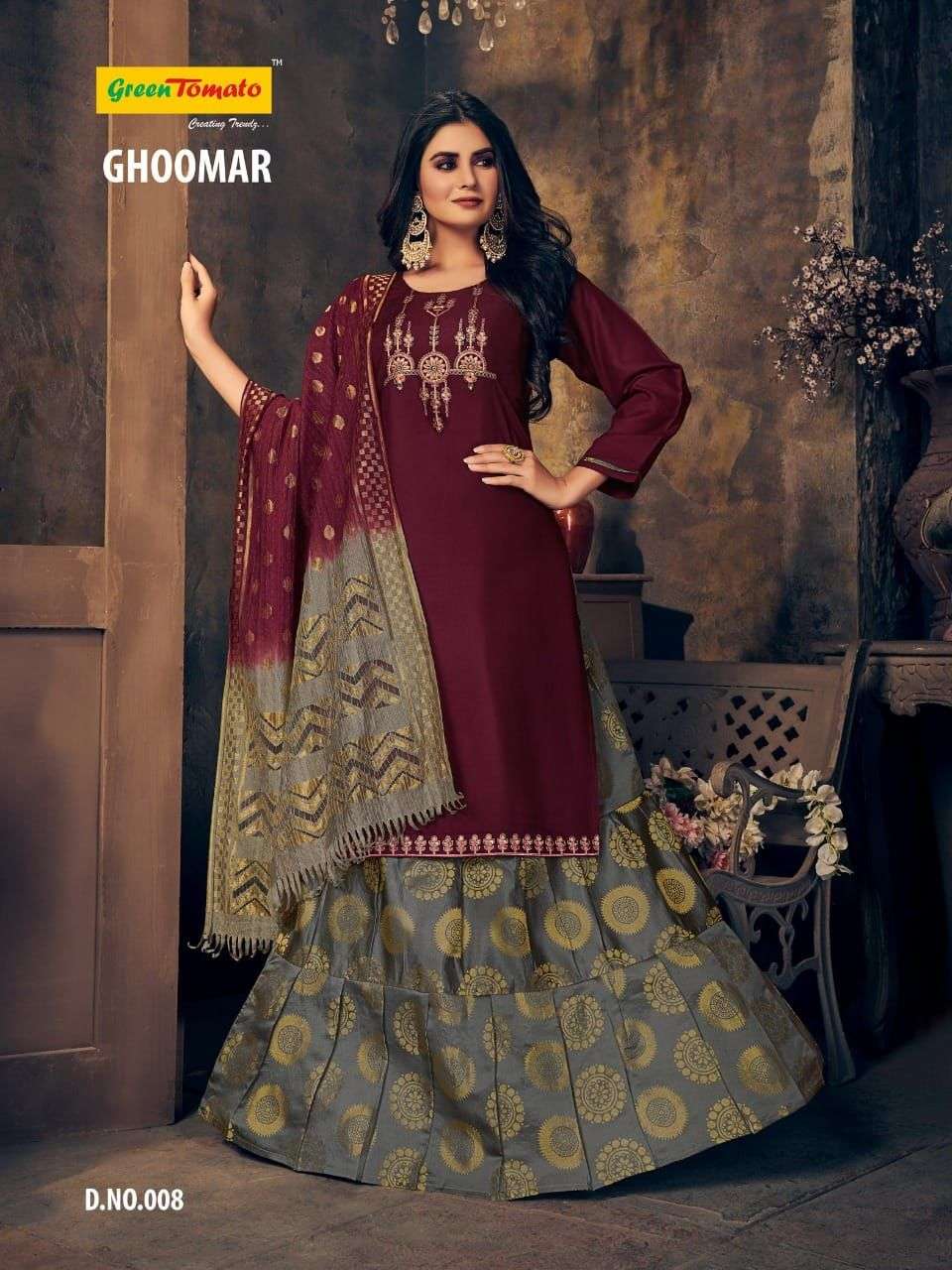GHOOMAR BY GREEN TOMATO 001 TO 008 SERIES BEAUTIFUL SUITS COLORFUL STYLISH FANCY CASUAL WEAR & ETHNIC WEAR FANCY DRESSES AT WHOLESALE PRICE