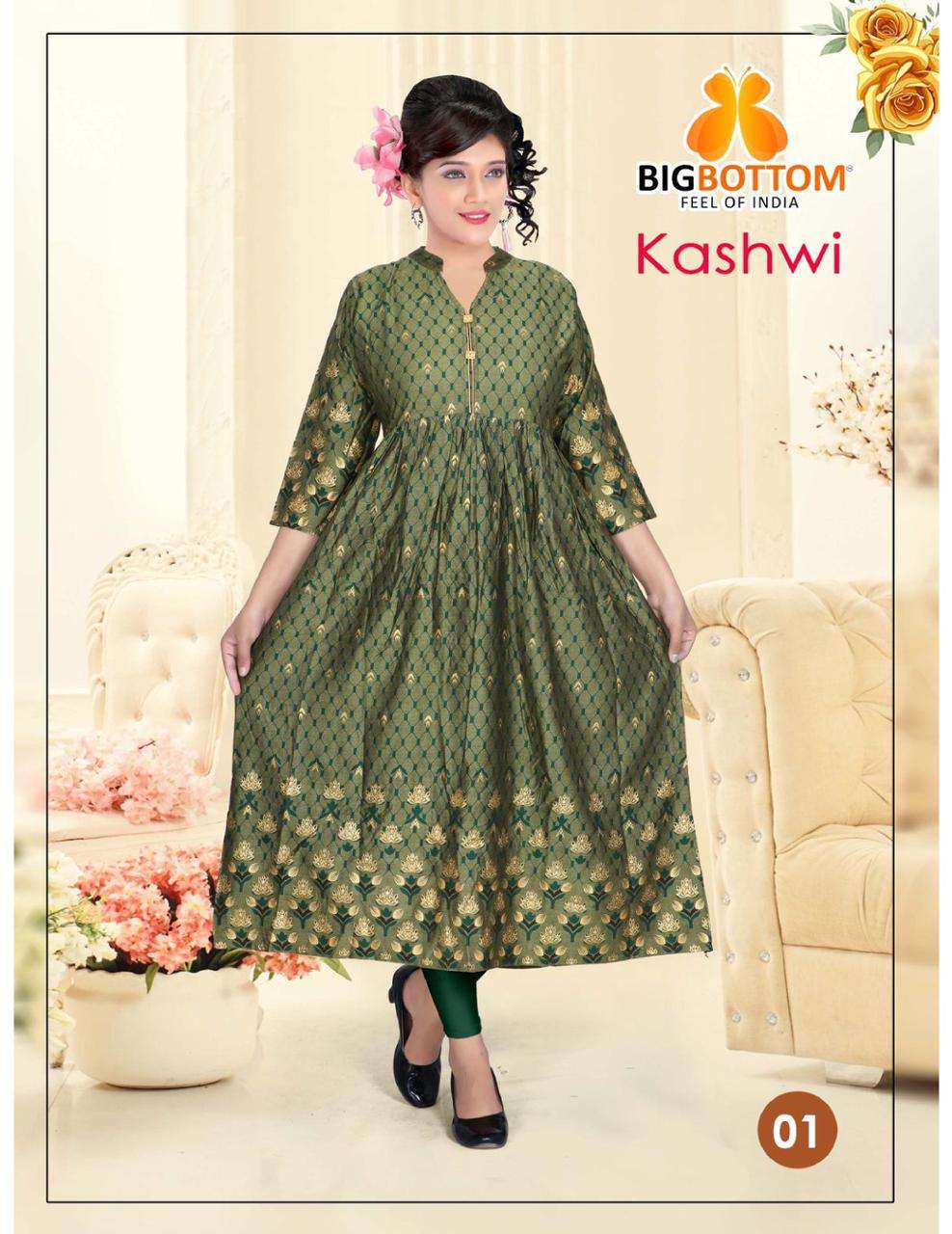 KASHWI BY BIG BOTTOM 01 TO 06 SERIES BEAUTIFUL STYLISH FANCY COLORFUL CASUAL WEAR & ETHNIC WEAR HEAVY RAYON FOIL PRINT GOWNS AT WHOLESALE PRICE