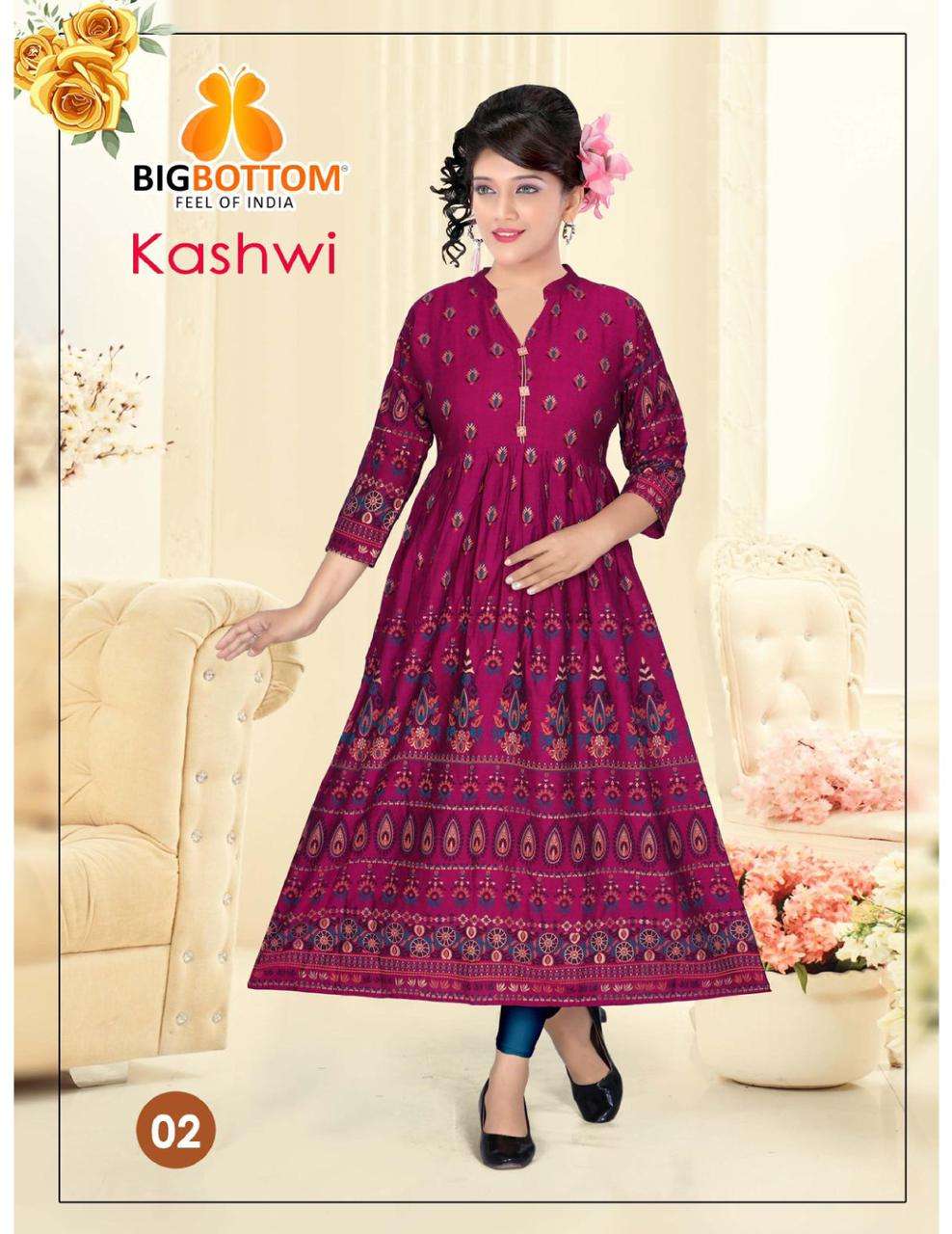 KASHWI BY BIG BOTTOM 01 TO 06 SERIES BEAUTIFUL STYLISH FANCY COLORFUL CASUAL WEAR & ETHNIC WEAR HEAVY RAYON FOIL PRINT GOWNS AT WHOLESALE PRICE