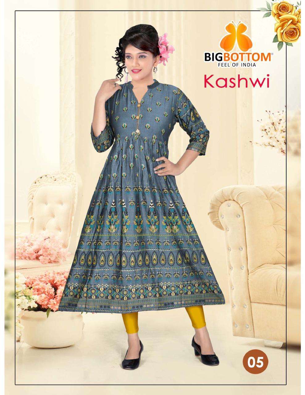 KASHWI BY BIG BOTTOM 01 TO 06 SERIES BEAUTIFUL STYLISH FANCY COLORFUL CASUAL WEAR & ETHNIC WEAR HEAVY RAYON FOIL PRINT GOWNS AT WHOLESALE PRICE
