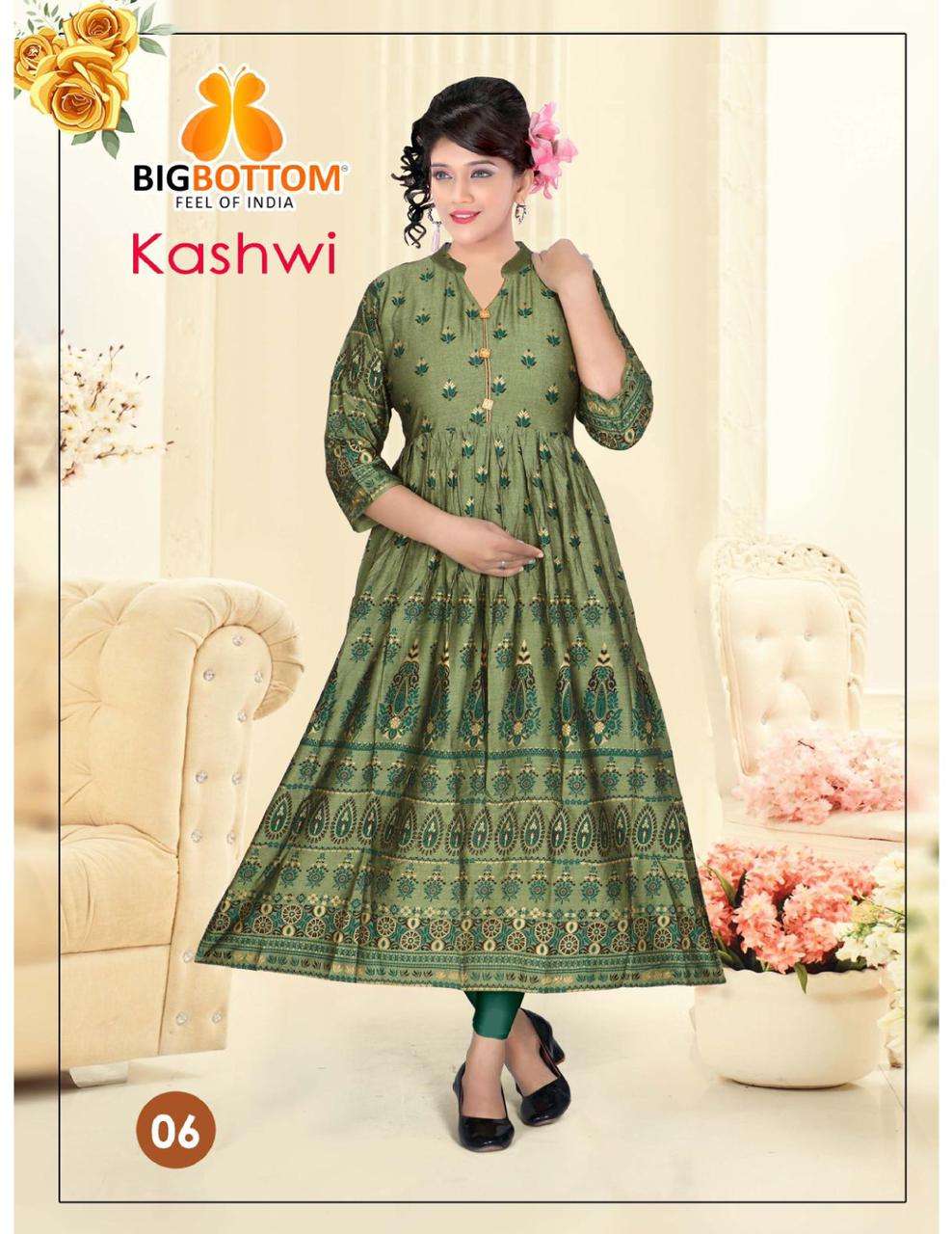 KASHWI BY BIG BOTTOM 01 TO 06 SERIES BEAUTIFUL STYLISH FANCY COLORFUL CASUAL WEAR & ETHNIC WEAR HEAVY RAYON FOIL PRINT GOWNS AT WHOLESALE PRICE