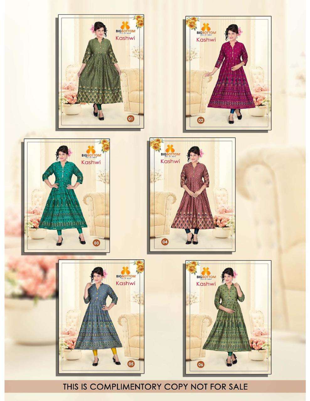 KASHWI BY BIG BOTTOM 01 TO 06 SERIES BEAUTIFUL STYLISH FANCY COLORFUL CASUAL WEAR & ETHNIC WEAR HEAVY RAYON FOIL PRINT GOWNS AT WHOLESALE PRICE