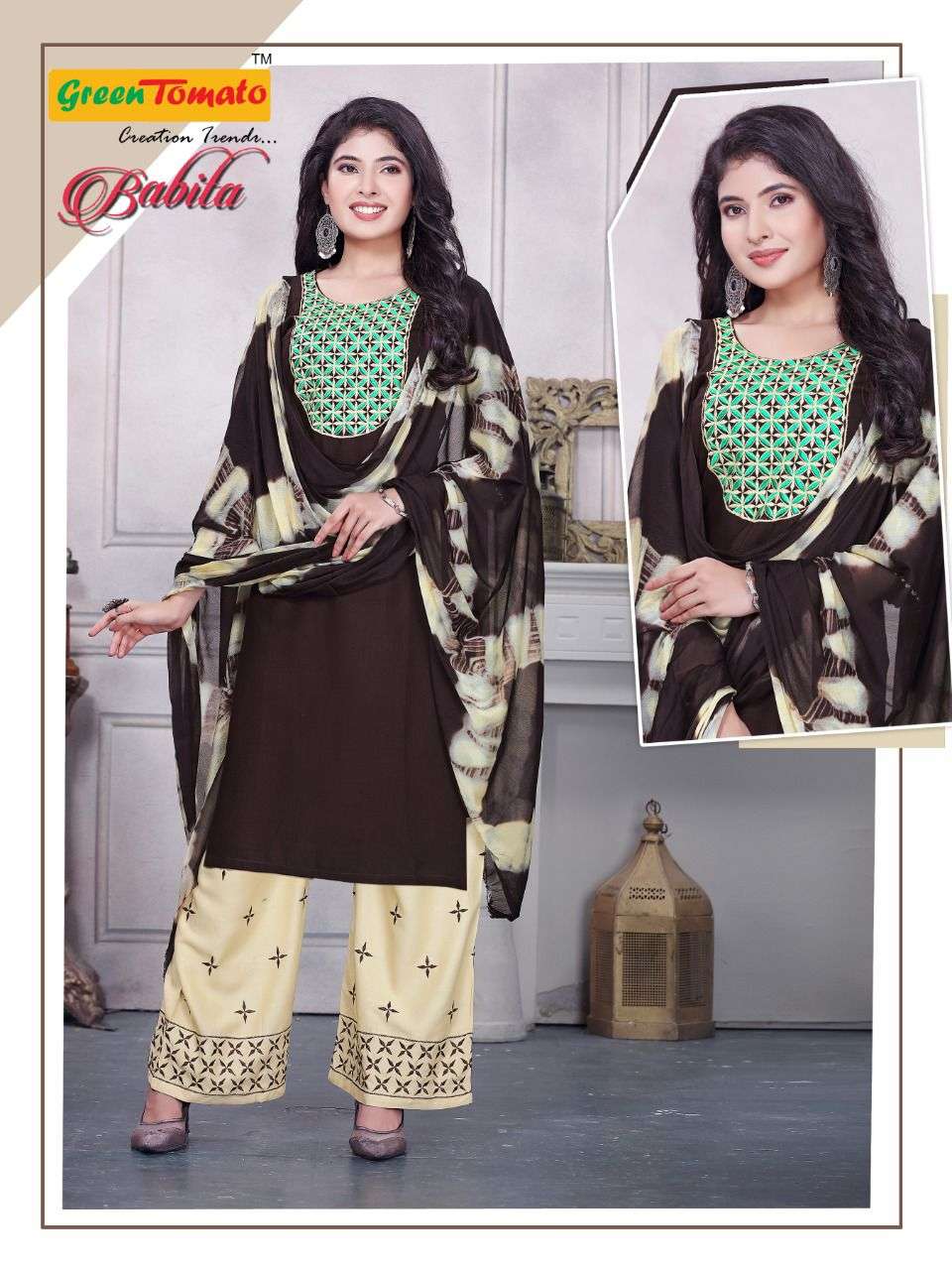 BABITA BY GREEN TOMATO 1 TO 8 SERIES BEAUTIFUL SUITS COLORFUL STYLISH FANCY CASUAL WEAR & ETHNIC WEAR RAYON EMBROIDERED DRESSES AT WHOLESALE PRICE