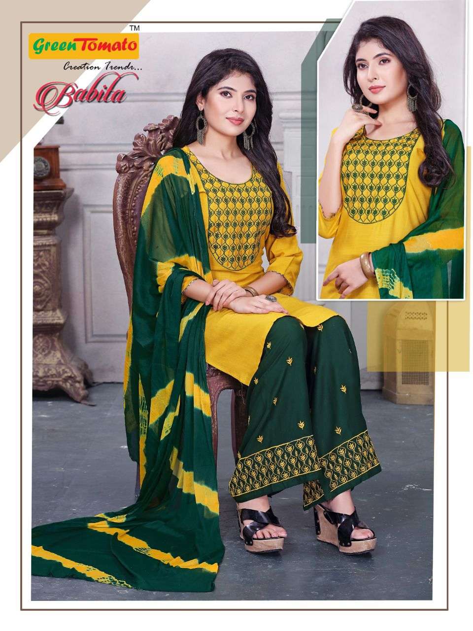 BABITA BY GREEN TOMATO 1 TO 8 SERIES BEAUTIFUL SUITS COLORFUL STYLISH FANCY CASUAL WEAR & ETHNIC WEAR RAYON EMBROIDERED DRESSES AT WHOLESALE PRICE