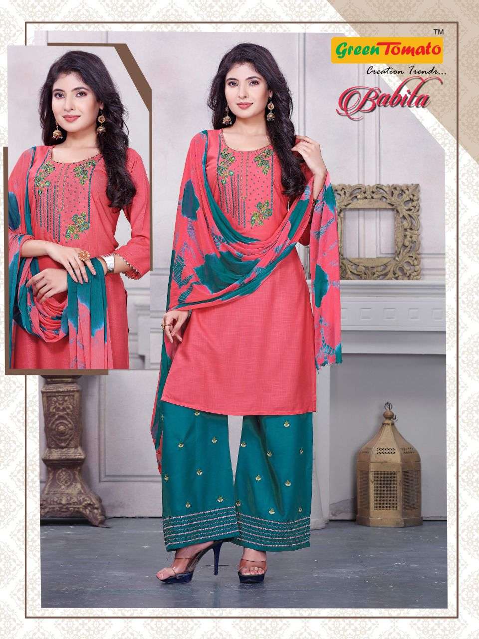 BABITA BY GREEN TOMATO 1 TO 8 SERIES BEAUTIFUL SUITS COLORFUL STYLISH FANCY CASUAL WEAR & ETHNIC WEAR RAYON EMBROIDERED DRESSES AT WHOLESALE PRICE