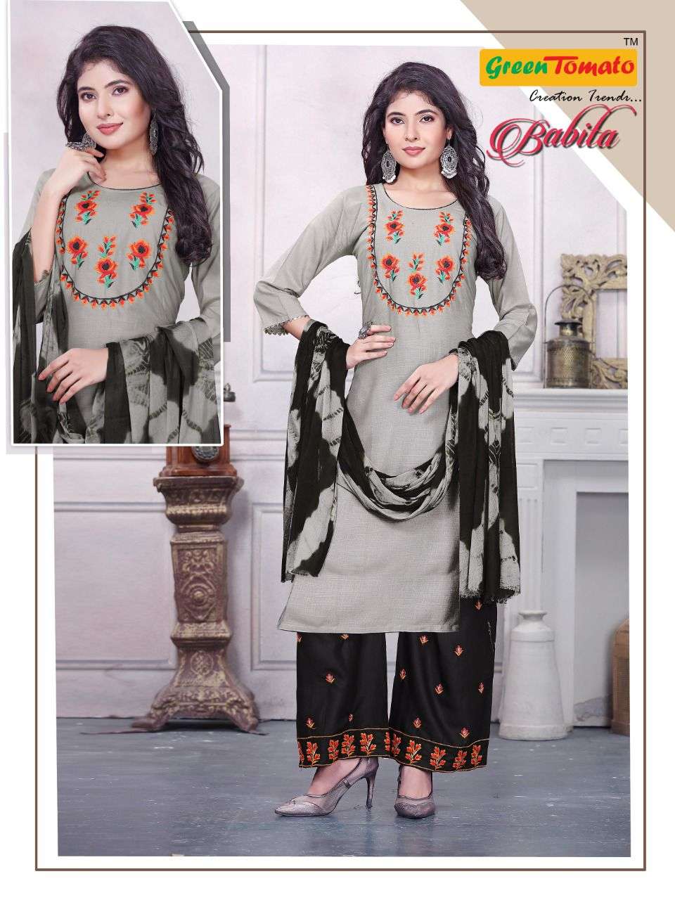 BABITA BY GREEN TOMATO 1 TO 8 SERIES BEAUTIFUL SUITS COLORFUL STYLISH FANCY CASUAL WEAR & ETHNIC WEAR RAYON EMBROIDERED DRESSES AT WHOLESALE PRICE