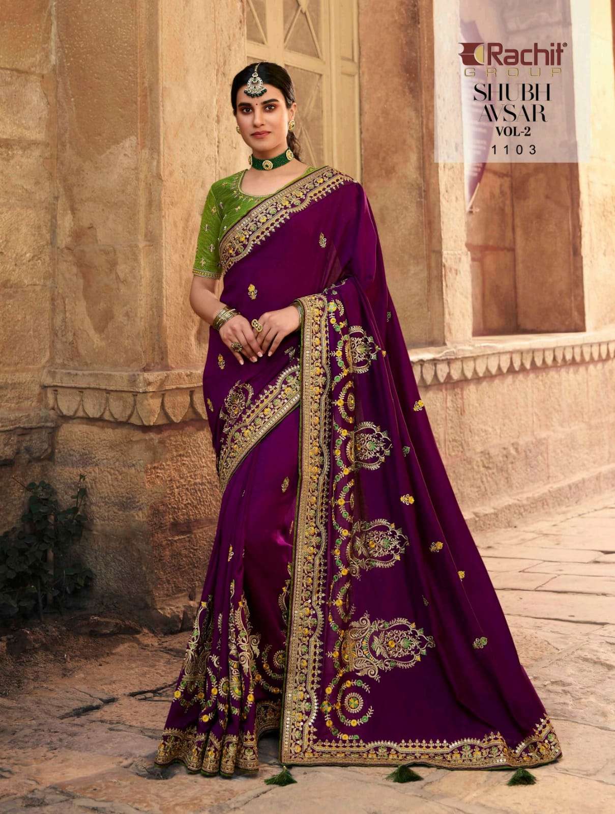 SHUBH AVSAR VOL-2 BY RACHIT 1101 TO 1114 SERIES COLORFUL BEAUTIFUL FANCY PARTY WEAR & TRADITIONAL WEAR FANCY SAREES AT WHOLESALE PRICE