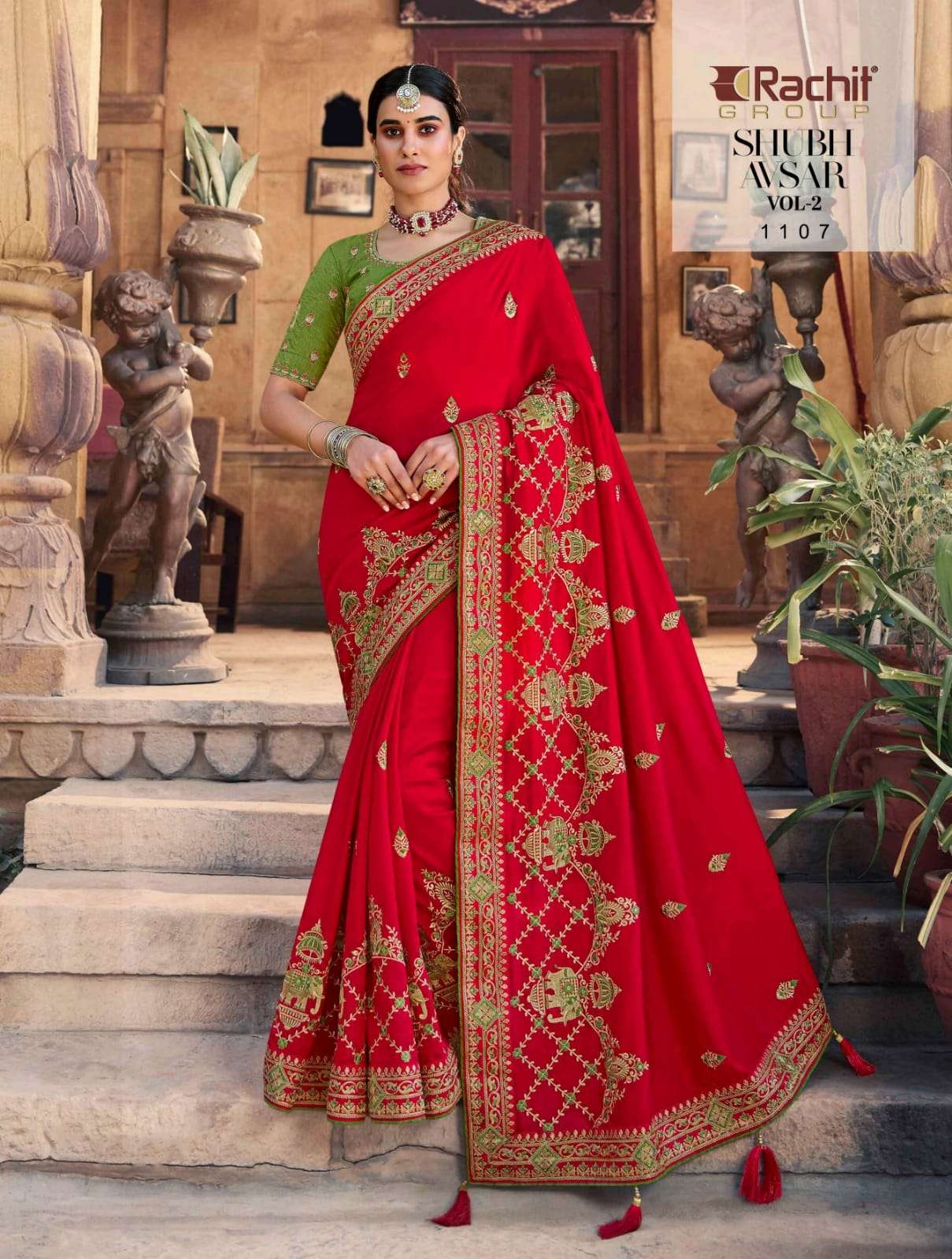 SHUBH AVSAR VOL-2 BY RACHIT 1101 TO 1114 SERIES COLORFUL BEAUTIFUL FANCY PARTY WEAR & TRADITIONAL WEAR FANCY SAREES AT WHOLESALE PRICE