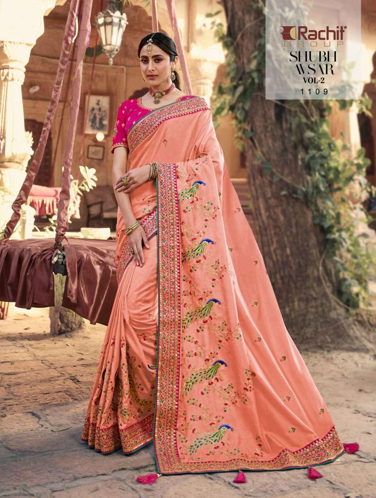 SHUBH AVSAR VOL-2 BY RACHIT 1101 TO 1114 SERIES COLORFUL BEAUTIFUL FANCY PARTY WEAR & TRADITIONAL WEAR FANCY SAREES AT WHOLESALE PRICE