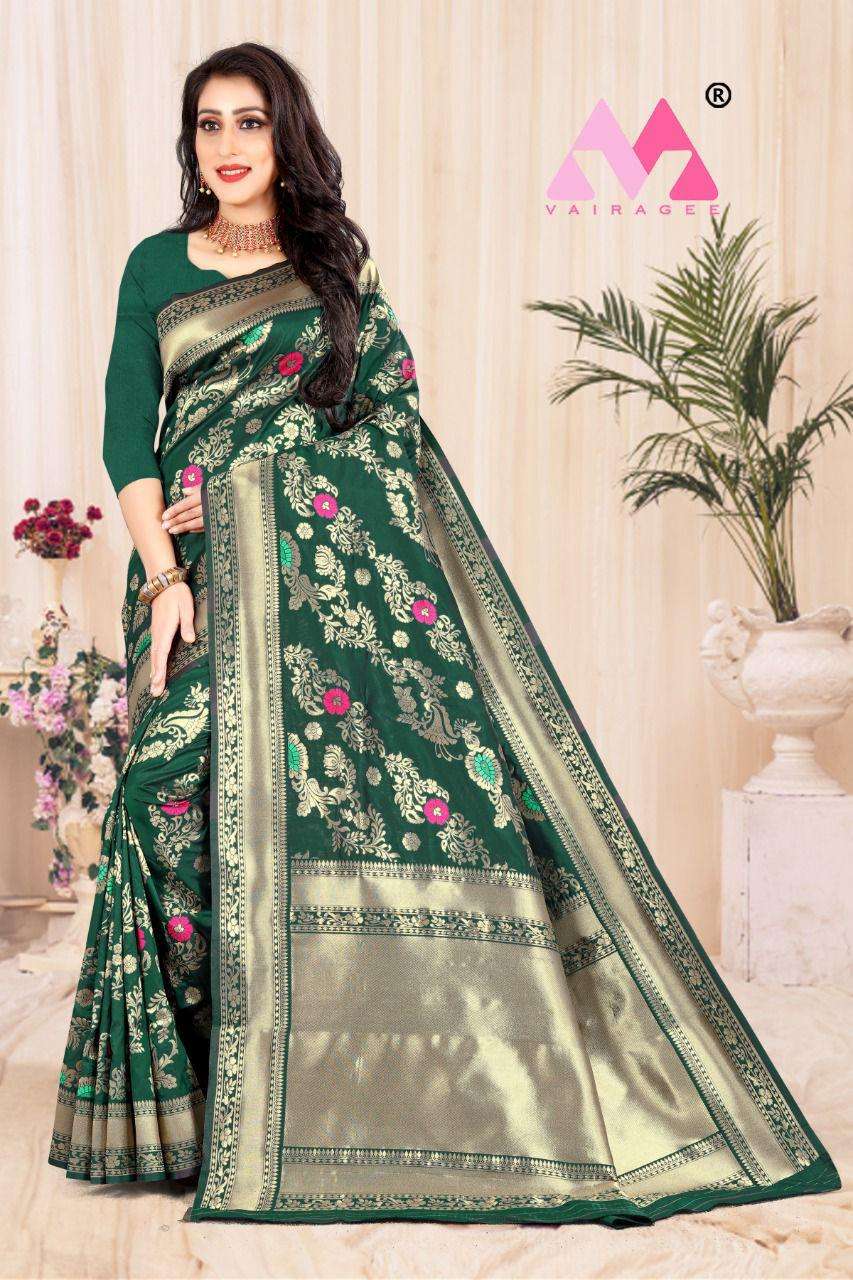 NYSA VOL-3 BY VAIRAGEE 301 TO 303 SERIES INDIAN TRADITIONAL WEAR COLLECTION BEAUTIFUL STYLISH FANCY COLORFUL PARTY WEAR & OCCASIONAL WEAR PURE BANARASI SILK SAREES AT WHOLESALE PRICE