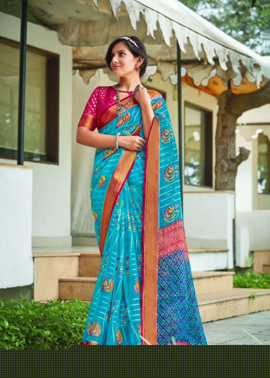 GOLDEN EYE BY MYRA 01 TO 09 SERIES INDIAN TRADITIONAL WEAR COLLECTION BEAUTIFUL STYLISH FANCY COLORFUL PARTY WEAR & OCCASIONAL WEAR ORGANZA BRASSO SILK SAREES AT WHOLESALE PRICE