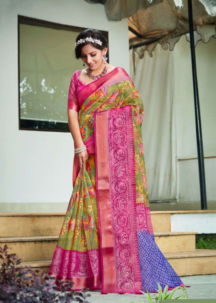 GOLDEN EYE BY MYRA 01 TO 09 SERIES INDIAN TRADITIONAL WEAR COLLECTION BEAUTIFUL STYLISH FANCY COLORFUL PARTY WEAR & OCCASIONAL WEAR ORGANZA BRASSO SILK SAREES AT WHOLESALE PRICE