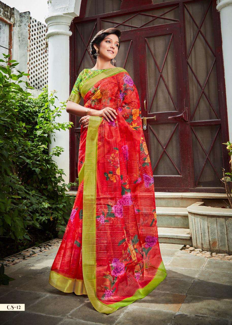 CARTELL SILK BY SHREYANS 01 TO 12 SERIES INDIAN TRADITIONAL WEAR COLLECTION BEAUTIFUL STYLISH FANCY COLORFUL PARTY WEAR & OCCASIONAL WEAR ORGANZA DIGITAL PRINT SAREES AT WHOLESALE PRICE