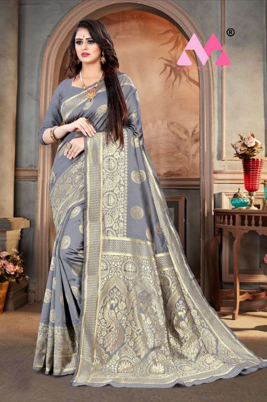 PAVITRA VOL-5 BY VAIRAGEE 501 TO 506 SERIES INDIAN TRADITIONAL WEAR COLLECTION BEAUTIFUL STYLISH FANCY COLORFUL PARTY WEAR & OCCASIONAL WEAR BANARASI SILK PRINT SAREES AT WHOLESALE PRICE