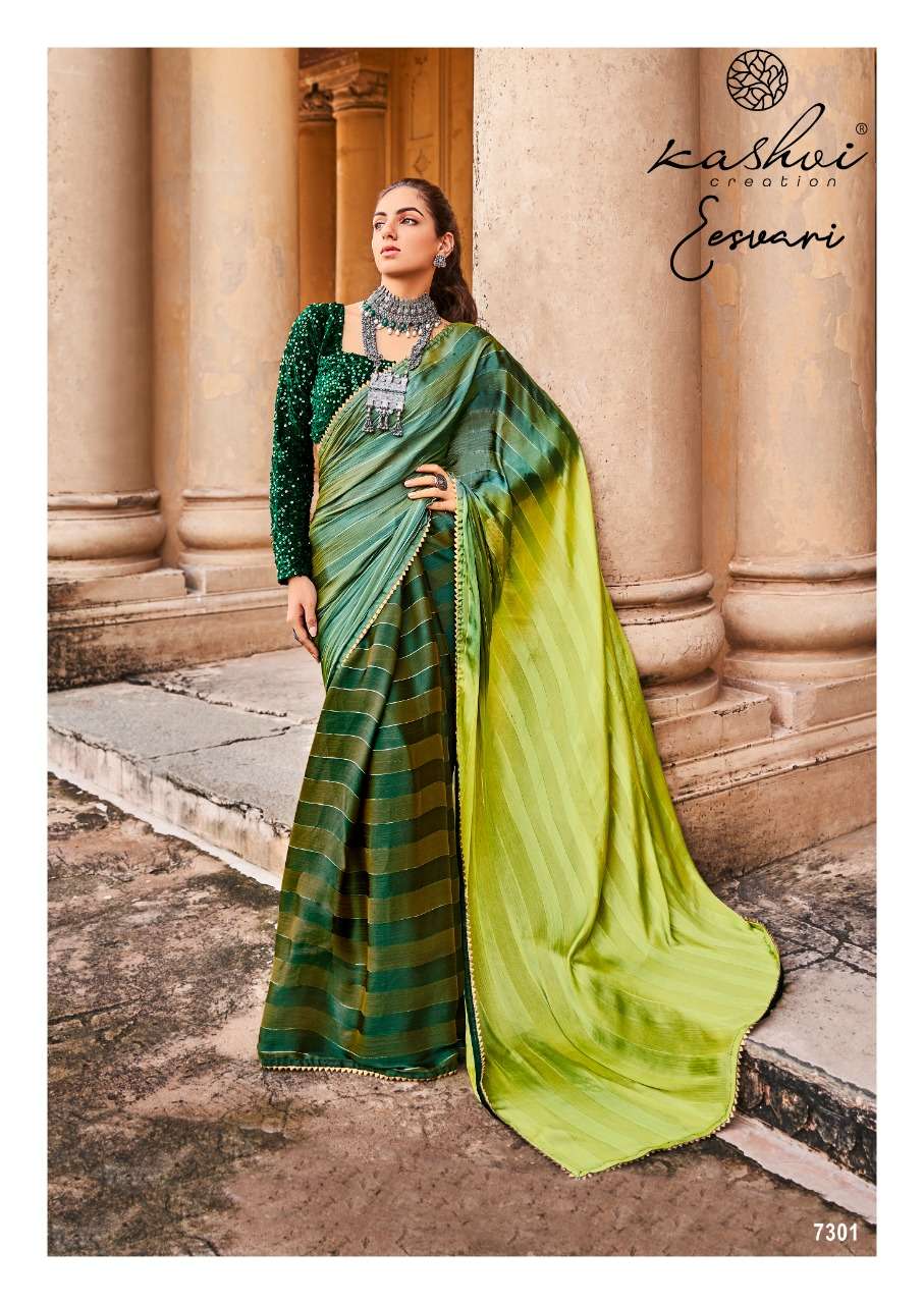 EESVARI BY KASHVI CREATION 7301 TO 7310 SERIES INDIAN TRADITIONAL WEAR COLLECTION BEAUTIFUL STYLISH FANCY COLORFUL PARTY WEAR & OCCASIONAL WEAR SATIN SAREES AT WHOLESALE PRICE