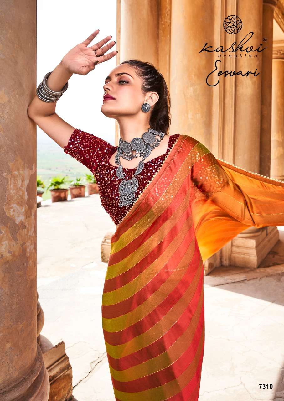 EESVARI BY KASHVI CREATION 7301 TO 7310 SERIES INDIAN TRADITIONAL WEAR COLLECTION BEAUTIFUL STYLISH FANCY COLORFUL PARTY WEAR & OCCASIONAL WEAR SATIN SAREES AT WHOLESALE PRICE