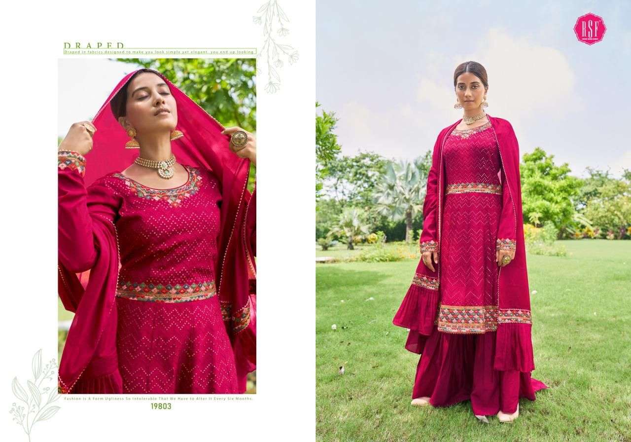 SABHYA BY RIDDHI SIDDHI FASHION 19801 TO 19804 SERIES BEAUTIFUL STYLISH SHARARA SUITS FANCY COLORFUL CASUAL WEAR & ETHNIC WEAR & READY TO WEAR PURE CHINNON SILK DRESSES AT WHOLESALE PRICE