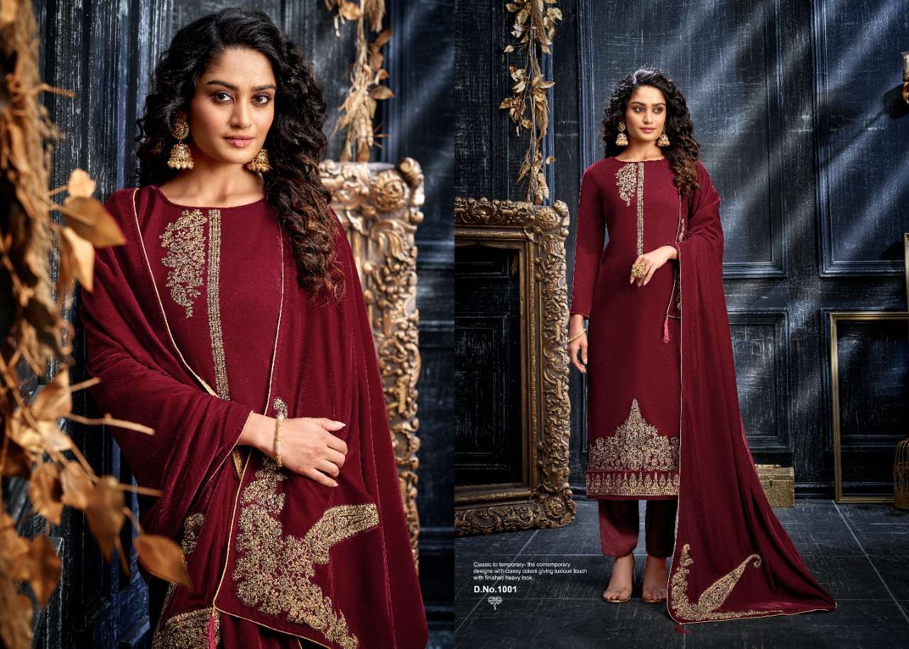 REHNUMA BY ZSM 1001 TO 1005 SERIES BEAUTIFUL STYLISH SUITS FANCY COLORFUL CASUAL WEAR & ETHNIC WEAR & READY TO WEAR PURE VELVET DRESSES AT WHOLESALE PRICE