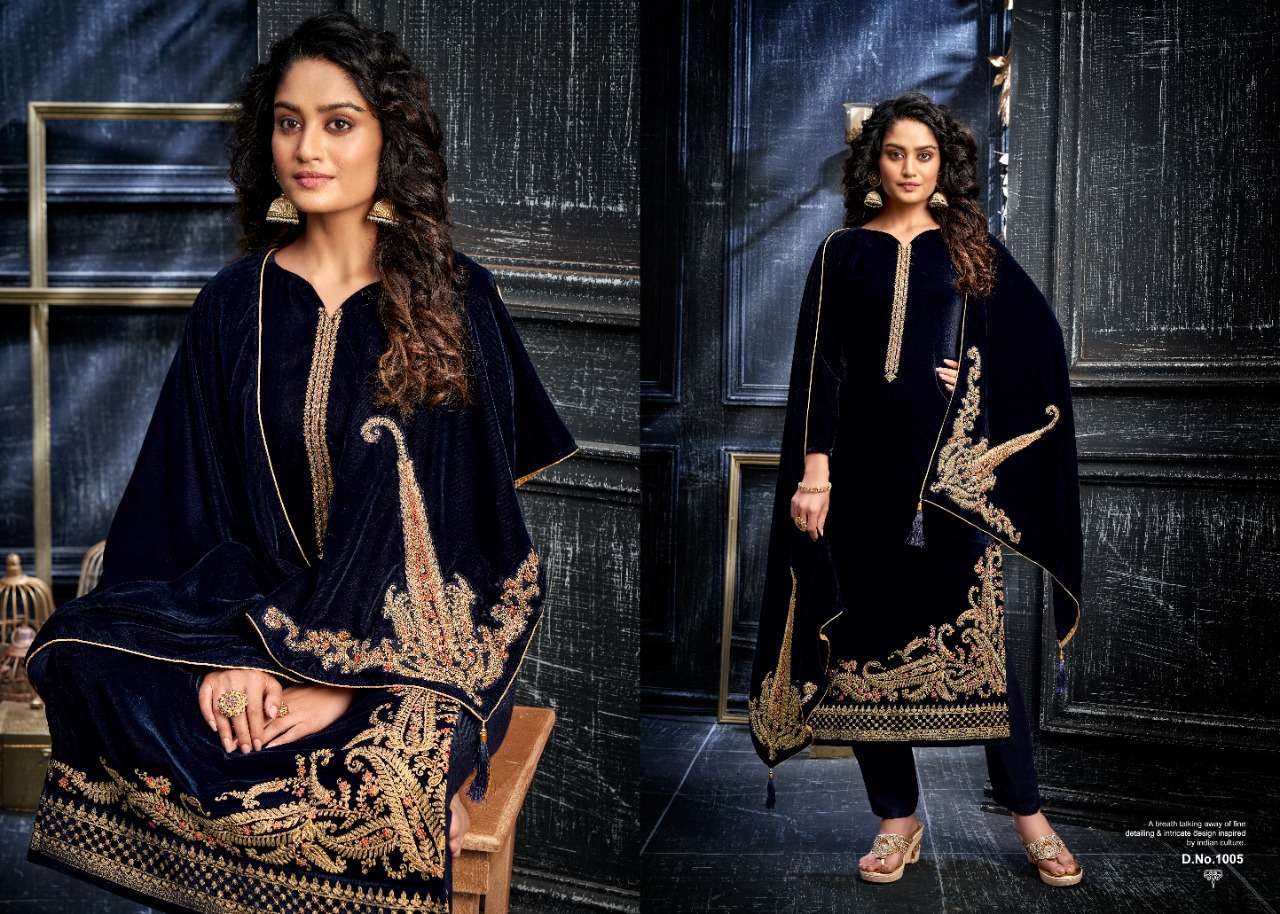 REHNUMA BY ZSM 1001 TO 1005 SERIES BEAUTIFUL STYLISH SUITS FANCY COLORFUL CASUAL WEAR & ETHNIC WEAR & READY TO WEAR PURE VELVET DRESSES AT WHOLESALE PRICE