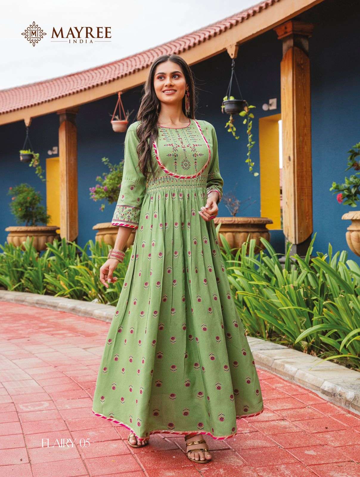 FLAIRY BY MAYREE 01 TO 06 SERIES BEAUTIFUL STYLISH FANCY COLORFUL CASUAL WEAR & ETHNIC WEAR HEAVY SILK PRINT GOWNS AT WHOLESALE PRICE
