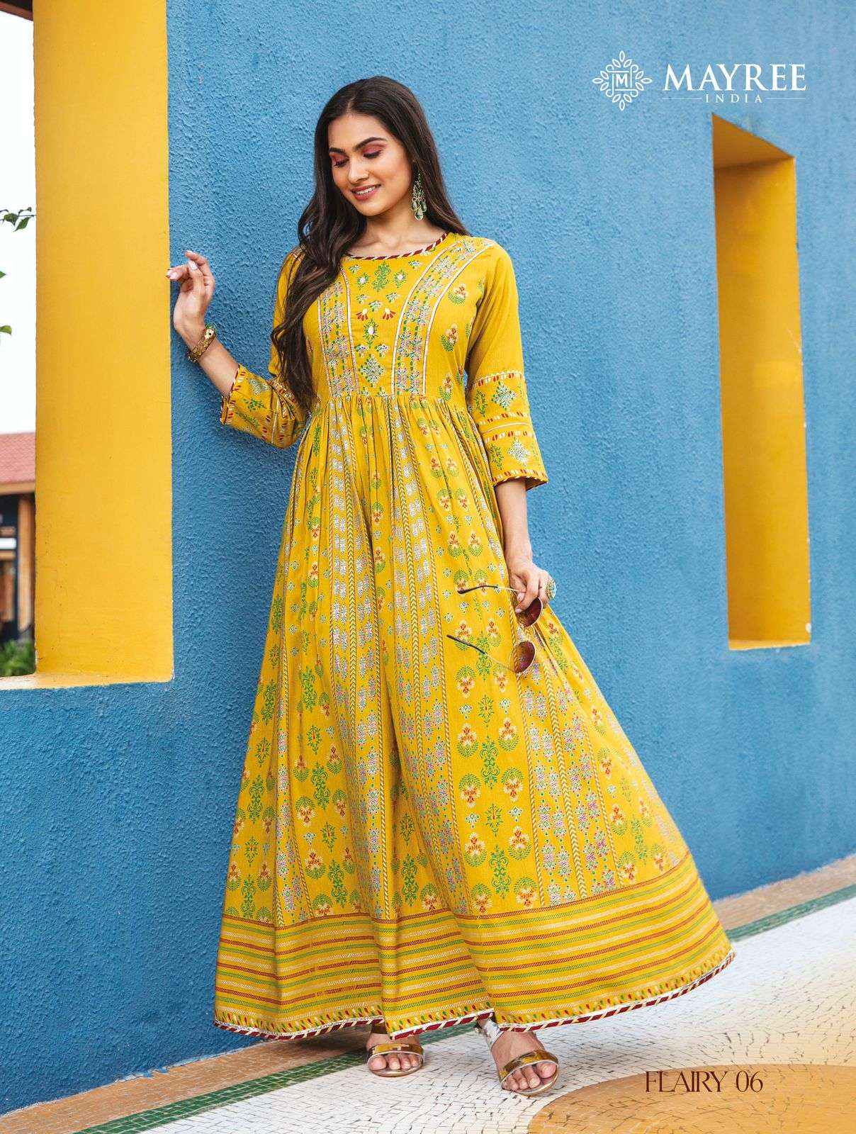 FLAIRY BY MAYREE 01 TO 06 SERIES BEAUTIFUL STYLISH FANCY COLORFUL CASUAL WEAR & ETHNIC WEAR HEAVY SILK PRINT GOWNS AT WHOLESALE PRICE