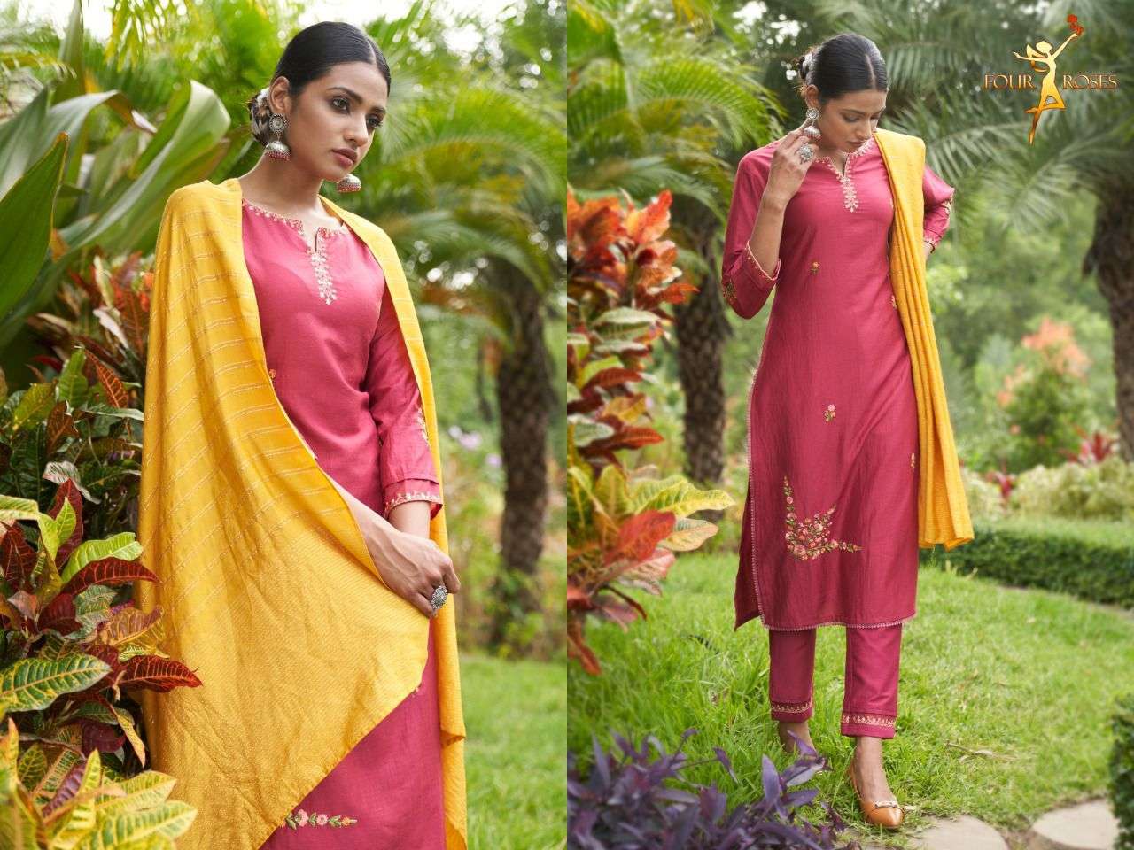 RUHAANIYAT BY FOUR ROSES 1001 TO 1006 SERIES BEAUTIFUL SUITS COLORFUL STYLISH FANCY CASUAL WEAR & ETHNIC WEAR CHINNON EMBROIDERED DRESSES AT WHOLESALE PRICE