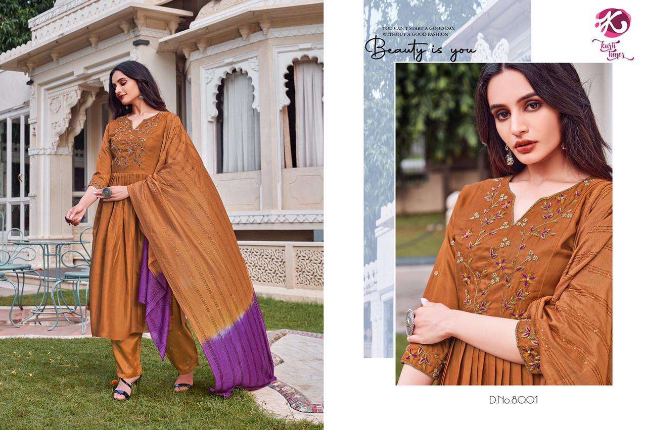 NAYAAB BY KURTI TIMES 8001 TO 8004 SERIES BEAUTIFUL SUITS COLORFUL STYLISH FANCY CASUAL WEAR & ETHNIC WEAR SILK WITH WORK DRESSES AT WHOLESALE PRICE